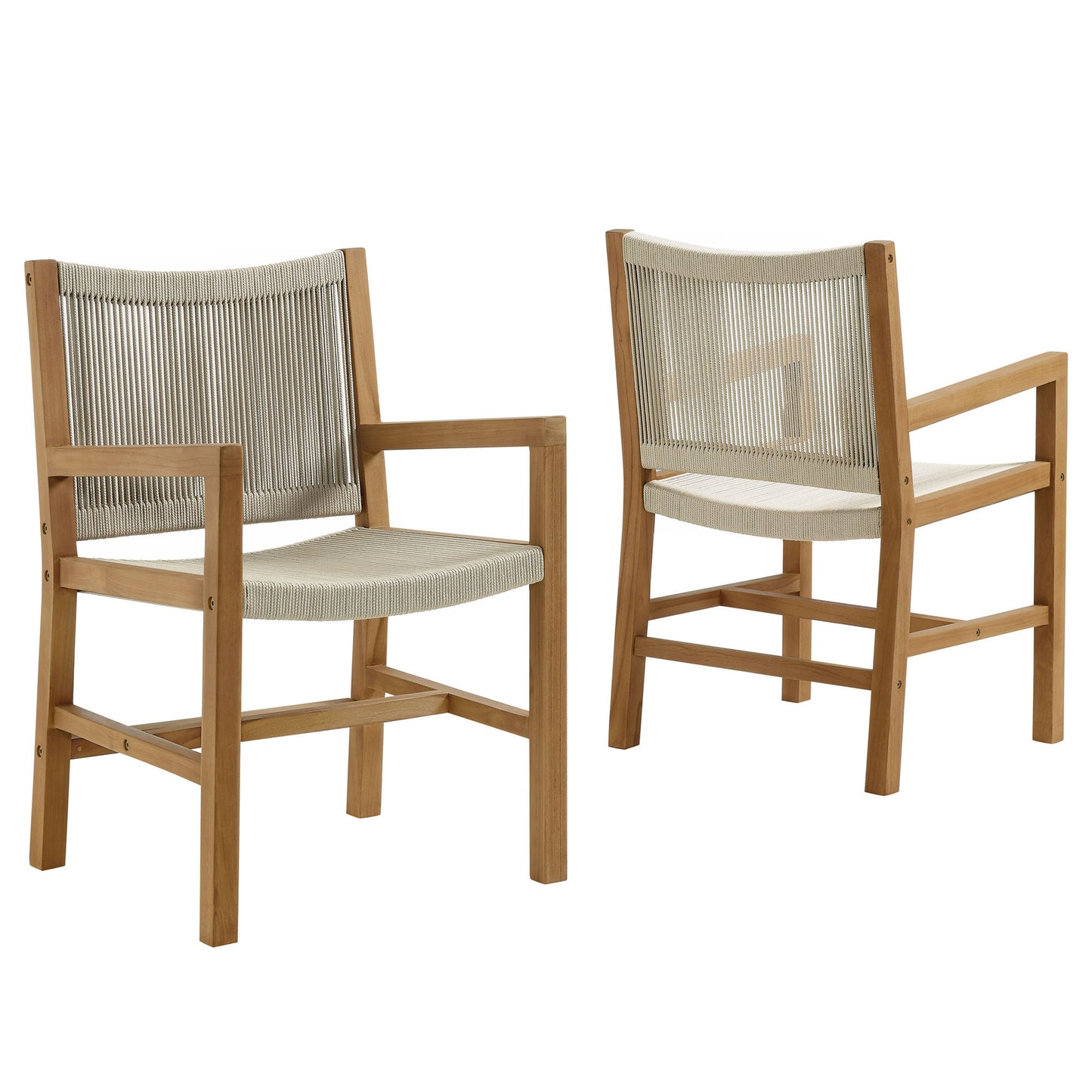 Vienna Outdoor Patio Teak and Rope Dining Chairs Set of 2 by Modway