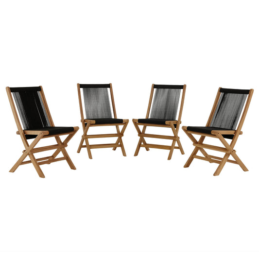 Vienna Outdoor Patio Teak and Rope Folding Chairs Set of 4 by Modway EEI-6807-NAT-BLK