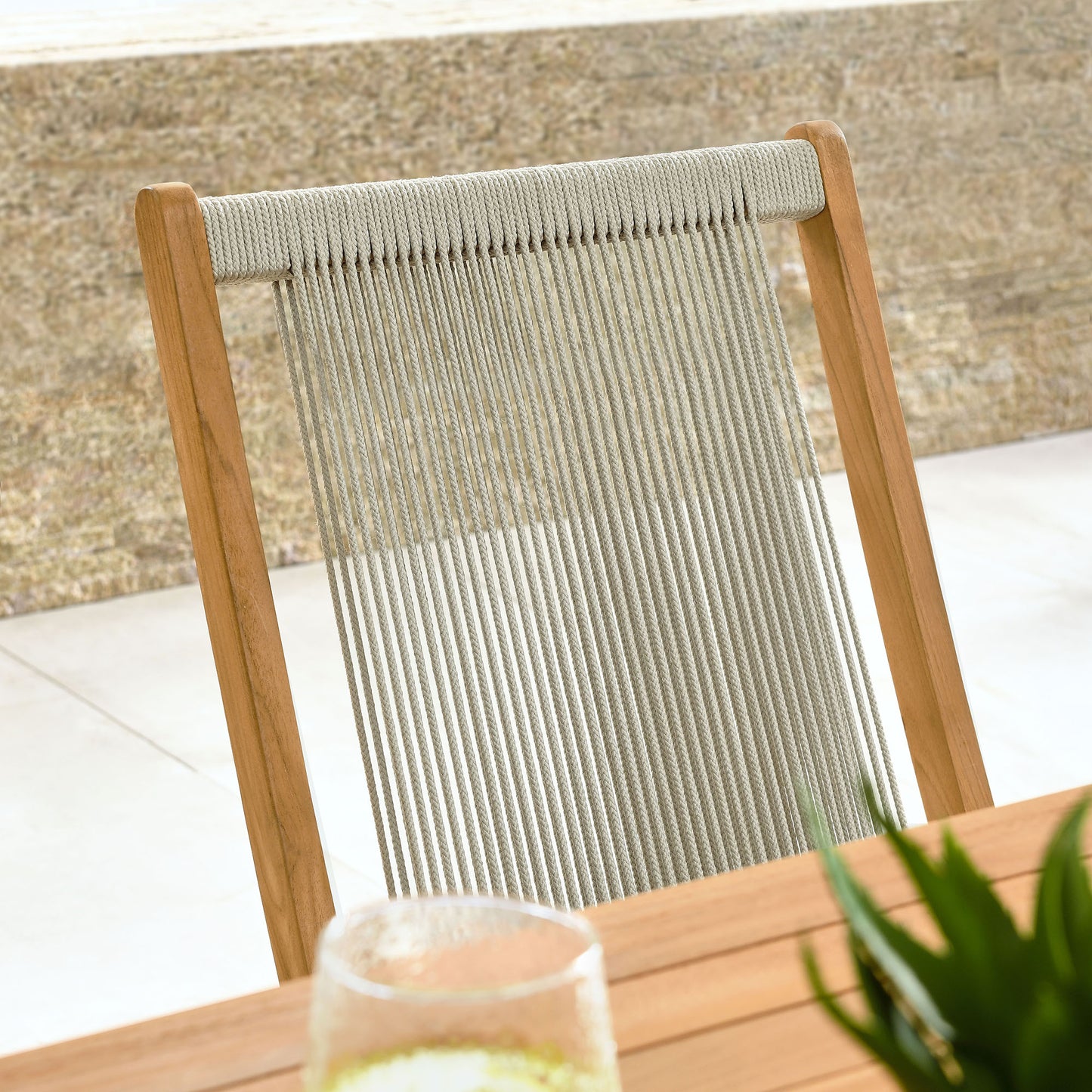 Vienna Outdoor Patio Teak and Rope Folding Chairs Set of 4 by Modway