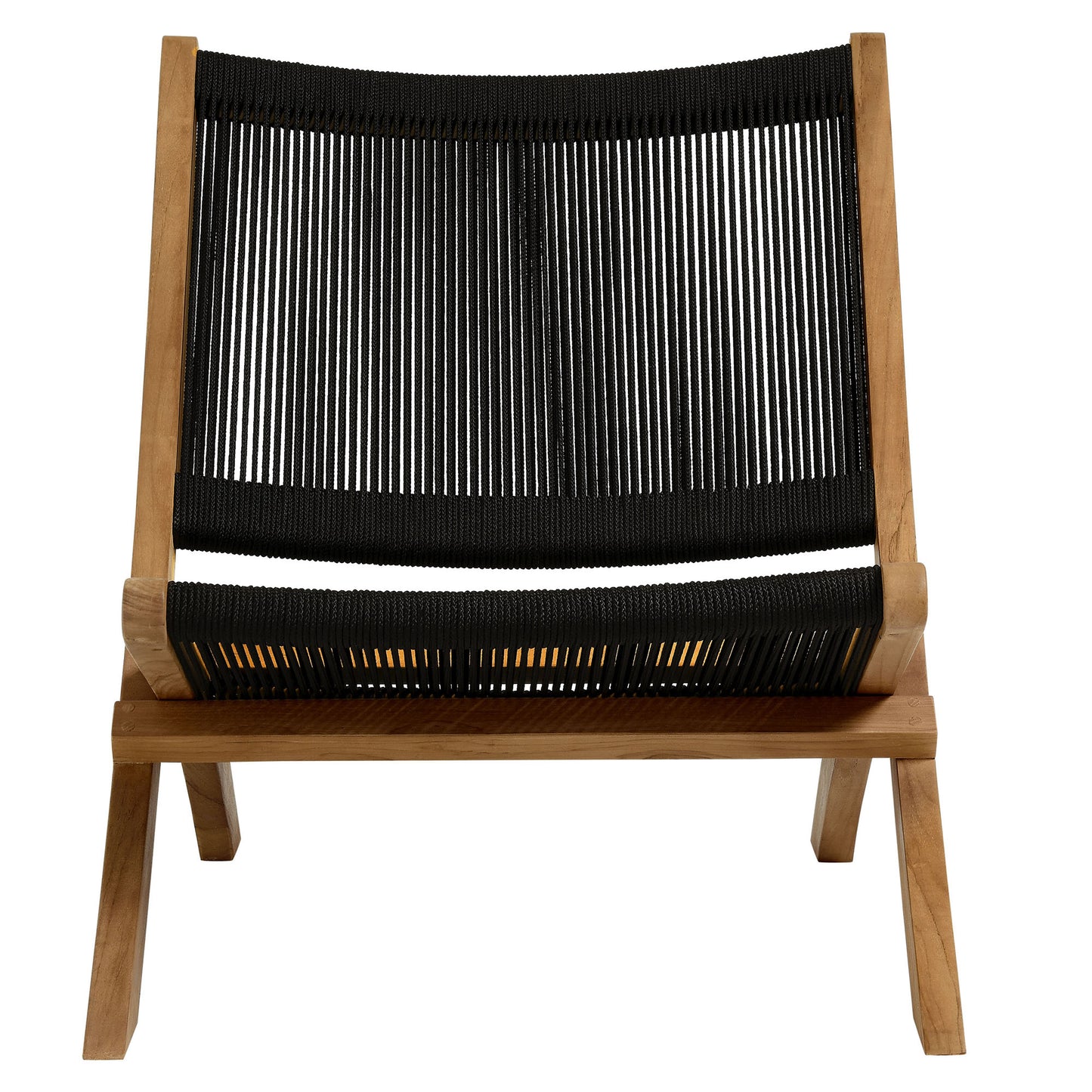 Vienna 3-Piece Outdoor Patio Teak and Rope Folding Lounge Chairs and Side Table by Modway EEI-6937-NAT-BLK