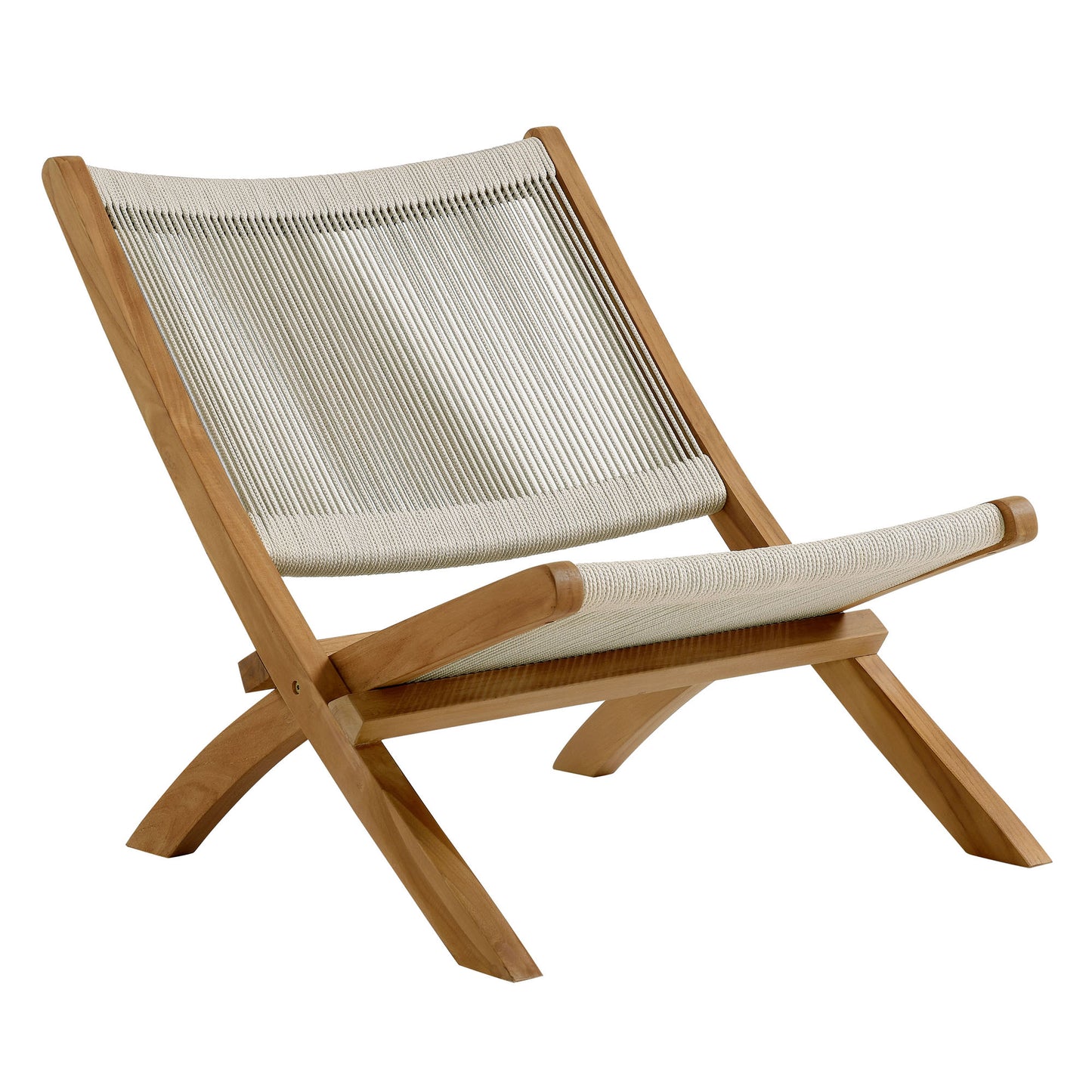 Vienna 3-Piece Outdoor Patio Teak and Rope Folding Lounge Chairs and Side Table by Modway EEI-6937-NAT-NAT