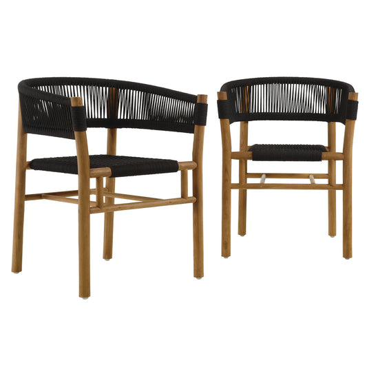 Vienna Outdoor Patio Teak and Rope Curved-Back Dining Armchairs Set of 2 by Modway EEI-6811-NAT-BLK