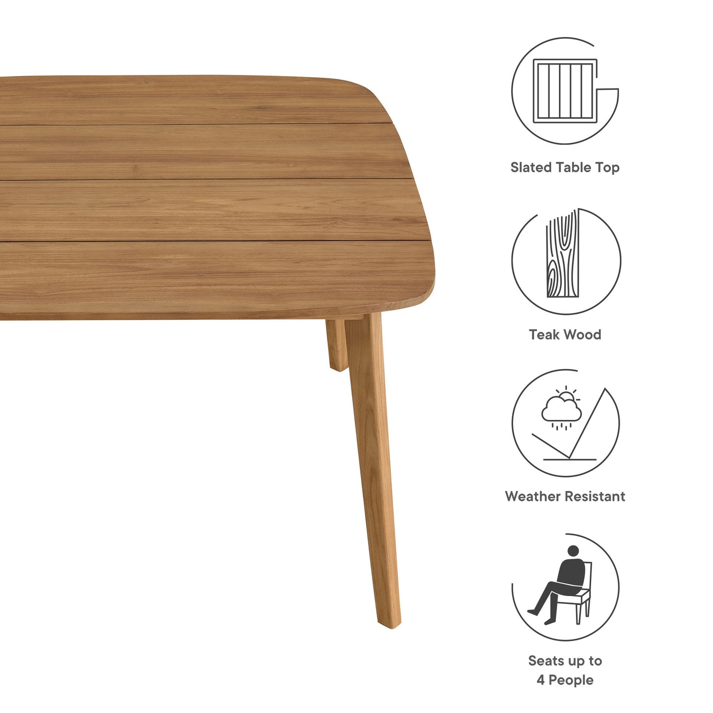 Vienna Outdoor Patio Teak Wood Dining Table by Modway