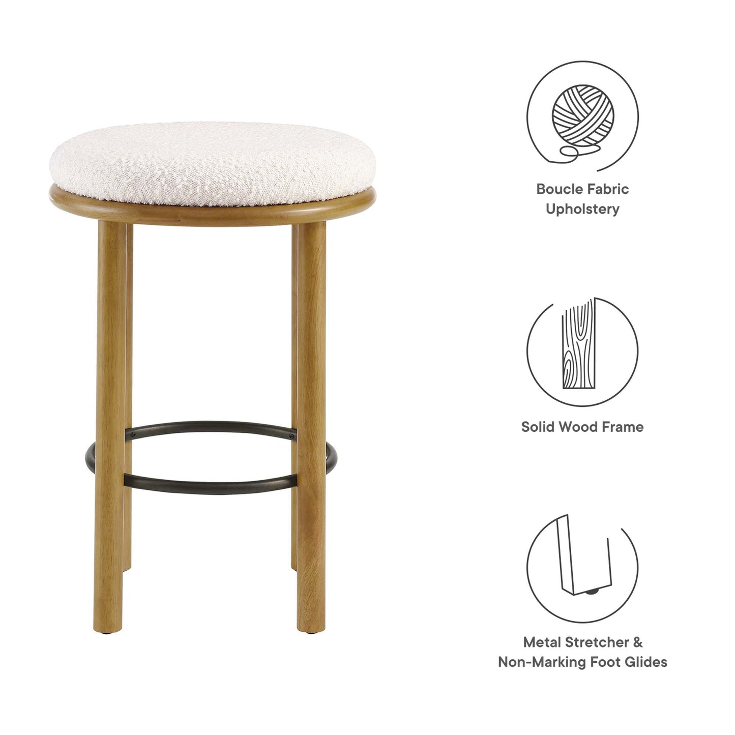 Fable Boucle Fabric Counter Stools Set of 2 by Modway EEI-6818-OAK-IVO