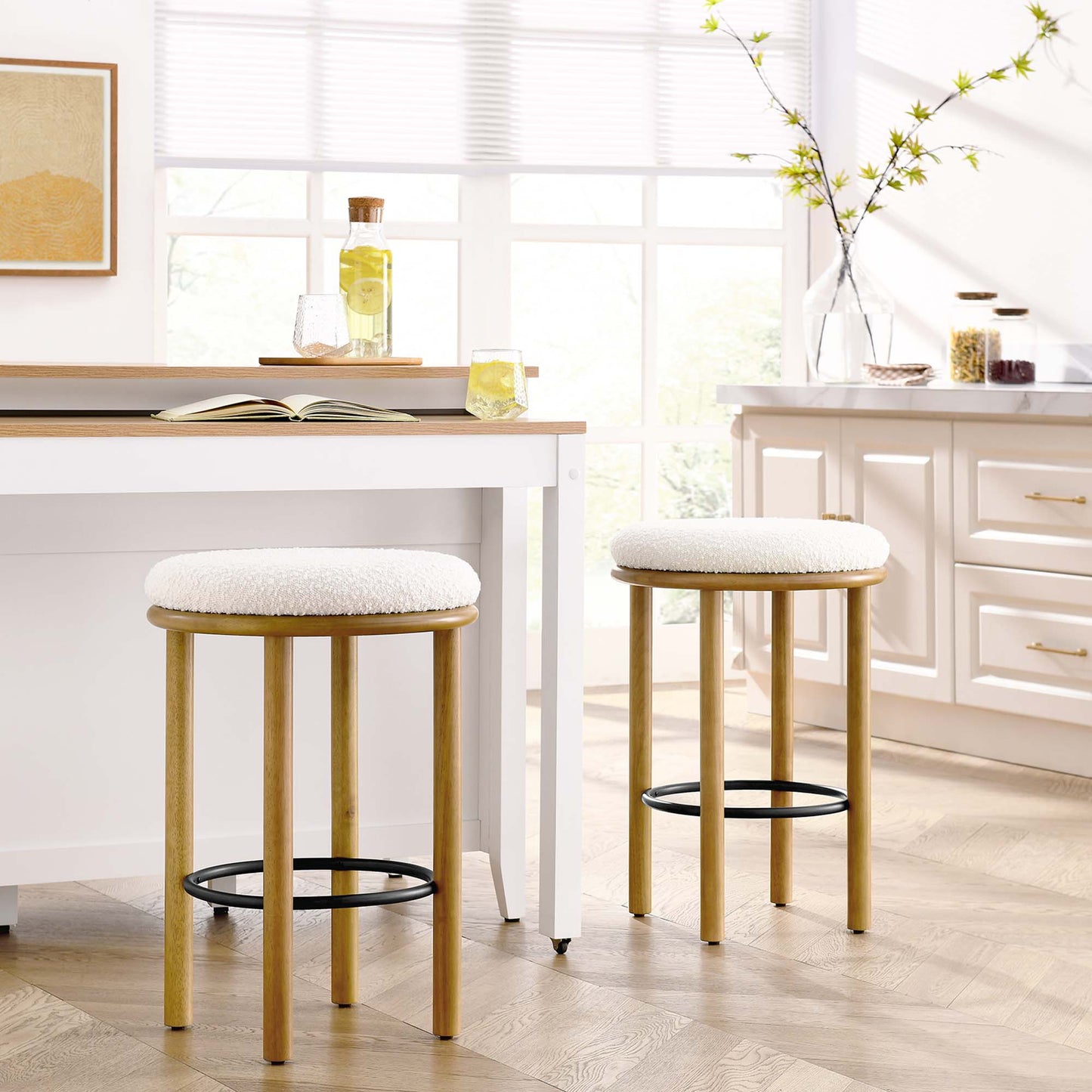 Fable Boucle Fabric Counter Stools Set of 2 by Modway EEI-6818-OAK-IVO