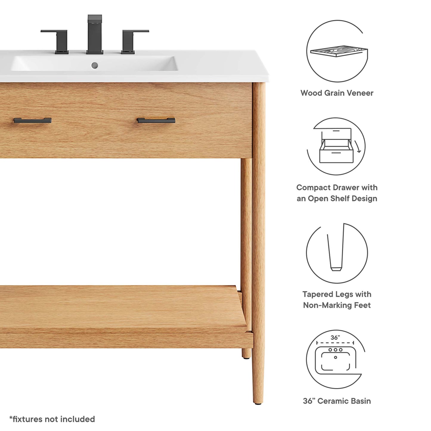 Zaire 36" Bathroom Vanity by Modway EEI-6822-NAT-WHI