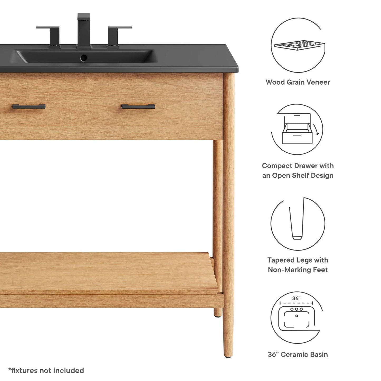 Zaire Bathroom Vanity by Modway - Available in 36" and 48" Sizes with Single and Double Sinks