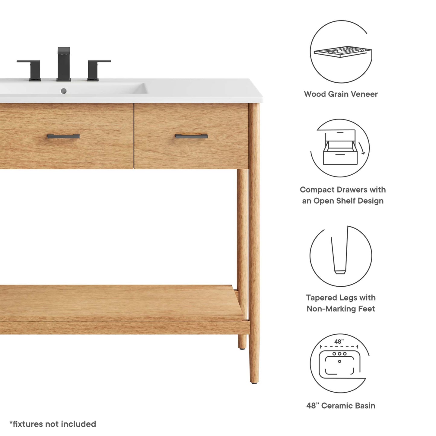 Zaire Bathroom Vanity by Modway - Available in 36" and 48" Sizes with Single and Double Sinks