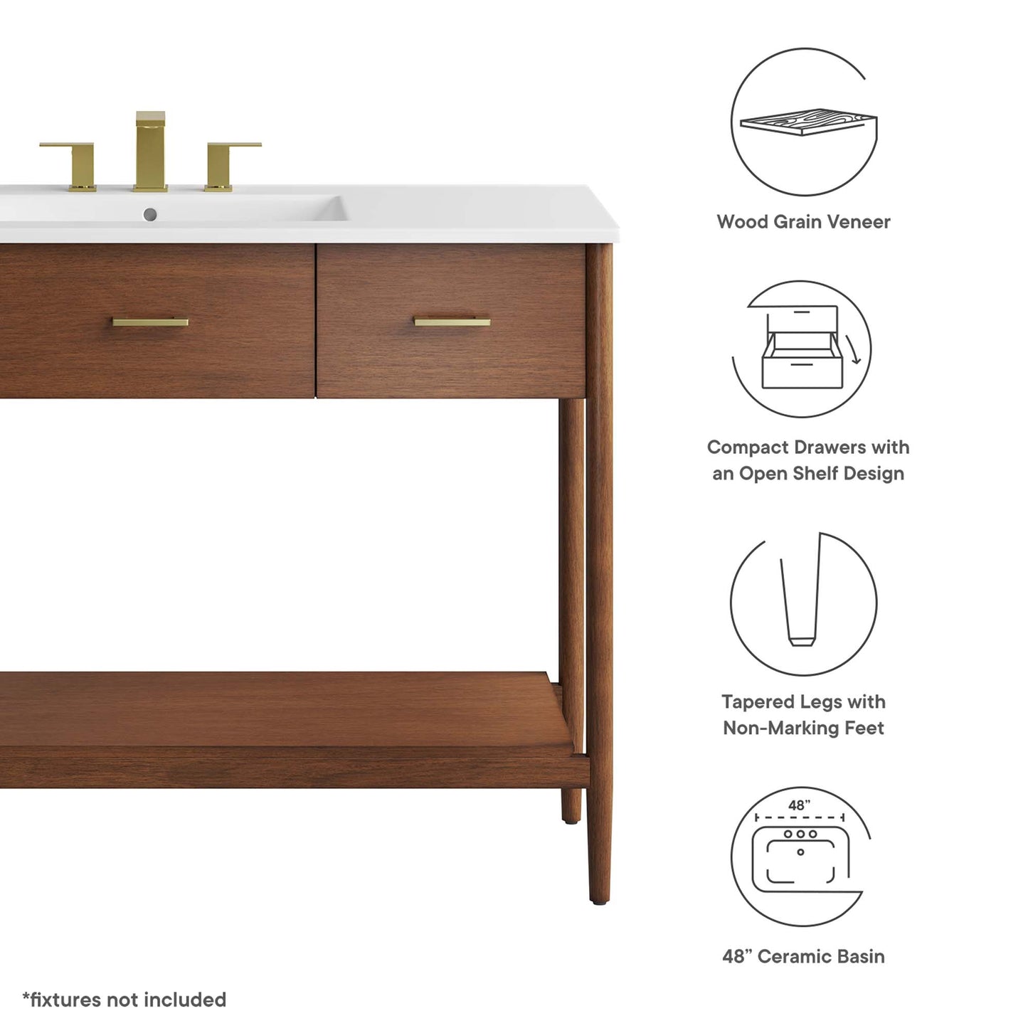 Zaire Bathroom Vanity by Modway - Available in 36" and 48" Sizes with Single and Double Sinks