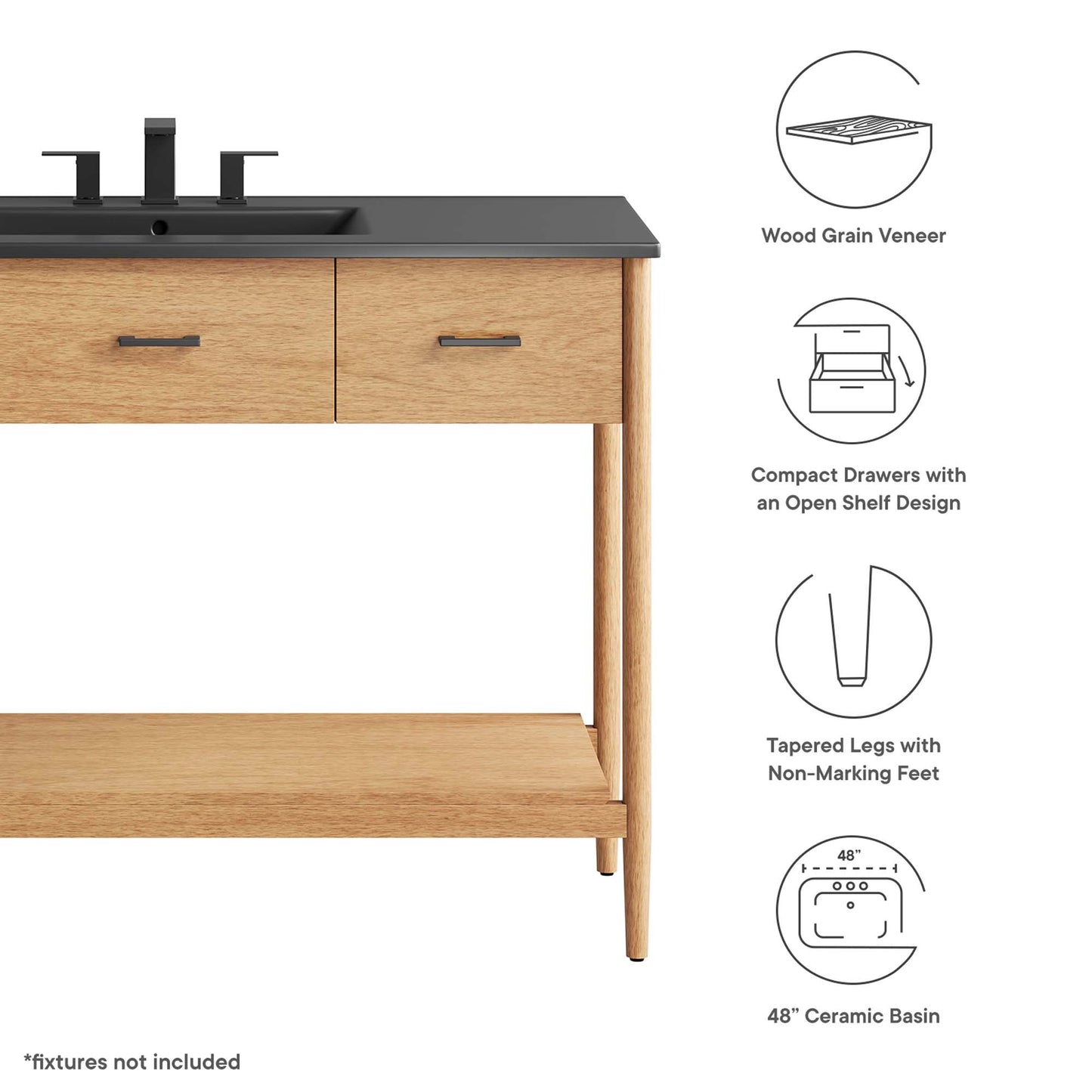 Zaire Bathroom Vanity by Modway - Available in 36" and 48" Sizes with Single and Double Sinks