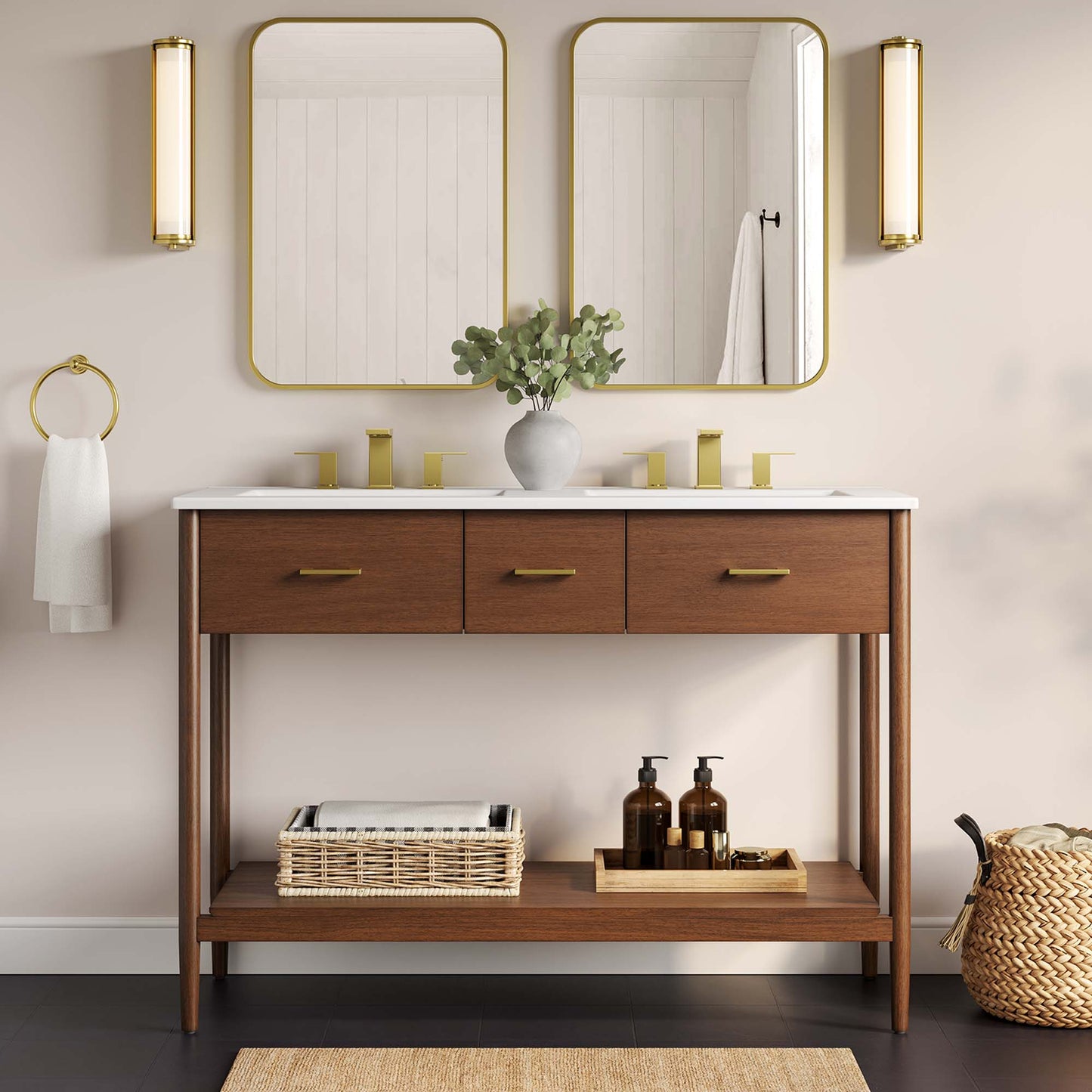 Zaire 48" Double Sink Bathroom Vanity by Modway EEI-6826-WAL-WHI