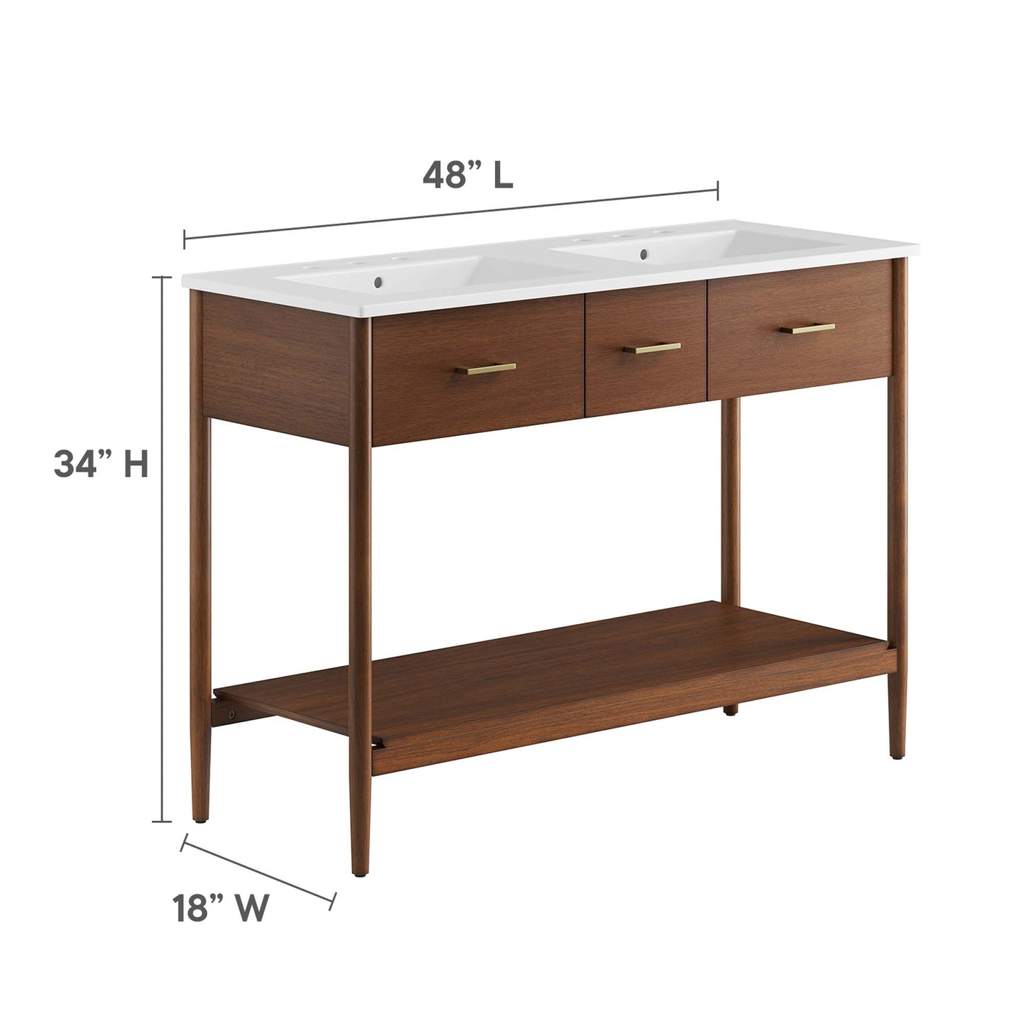 Zaire 48" Double Sink Bathroom Vanity by Modway EEI-6826-WAL-WHI