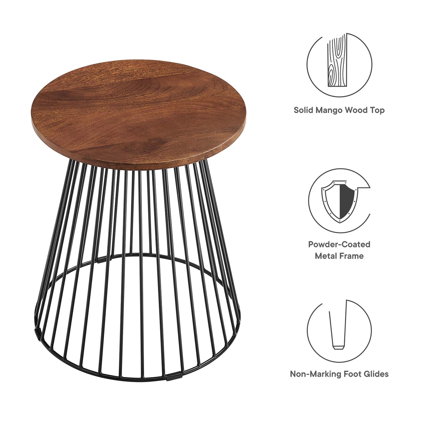 Valeo Round Wood and Metal Side Table by Modway EEI-6831-WAL