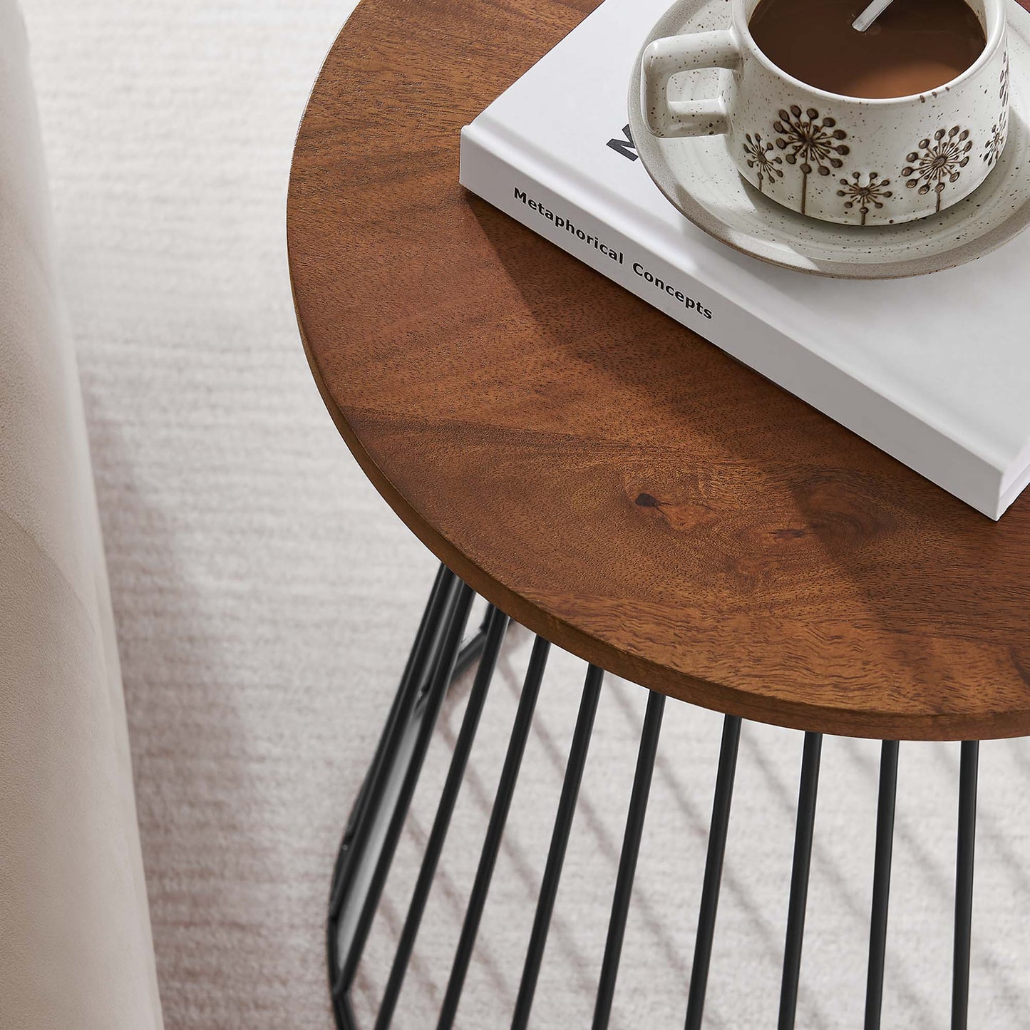 Valeo Round Wood and Metal Side Table by Modway EEI-6831-WAL