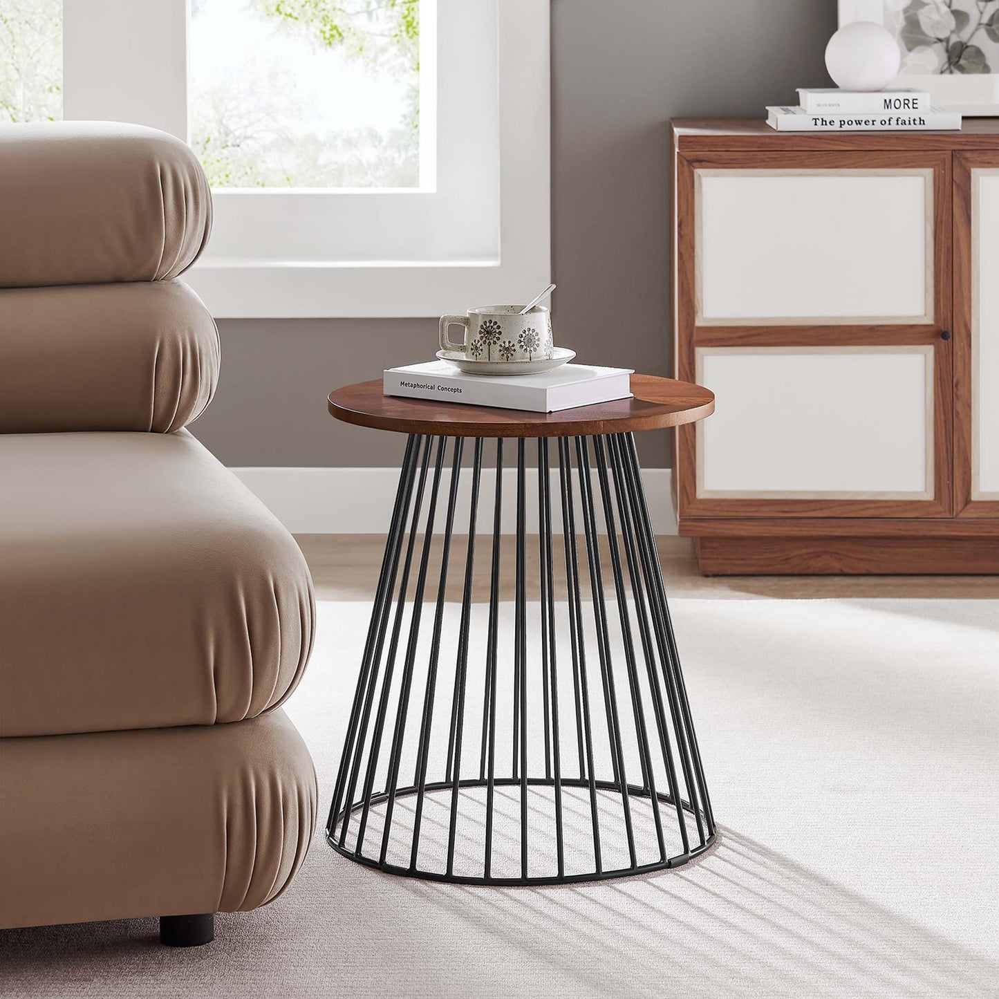 Valeo Round Wood and Metal Side Table by Modway EEI-6831-WAL