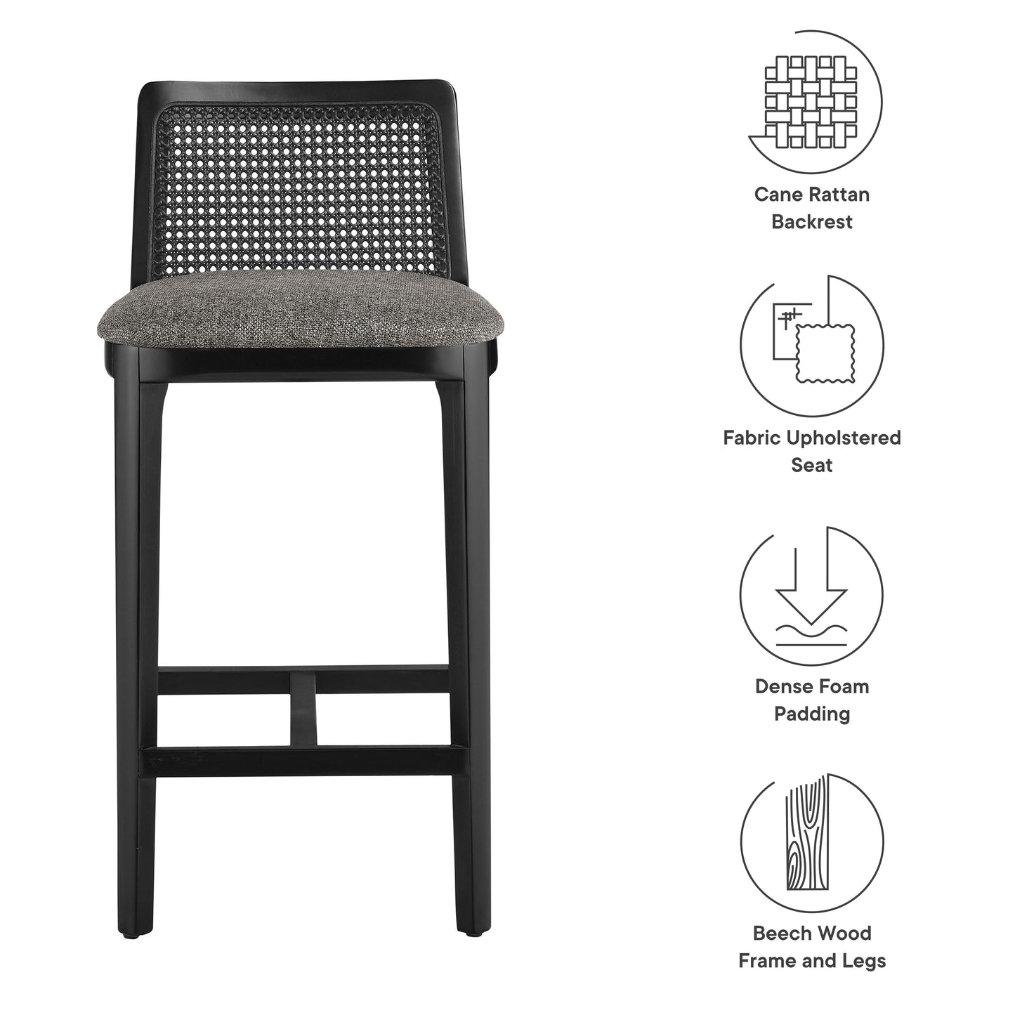 Monarch Wood and Rattan Bar and Counter Stool by Modway