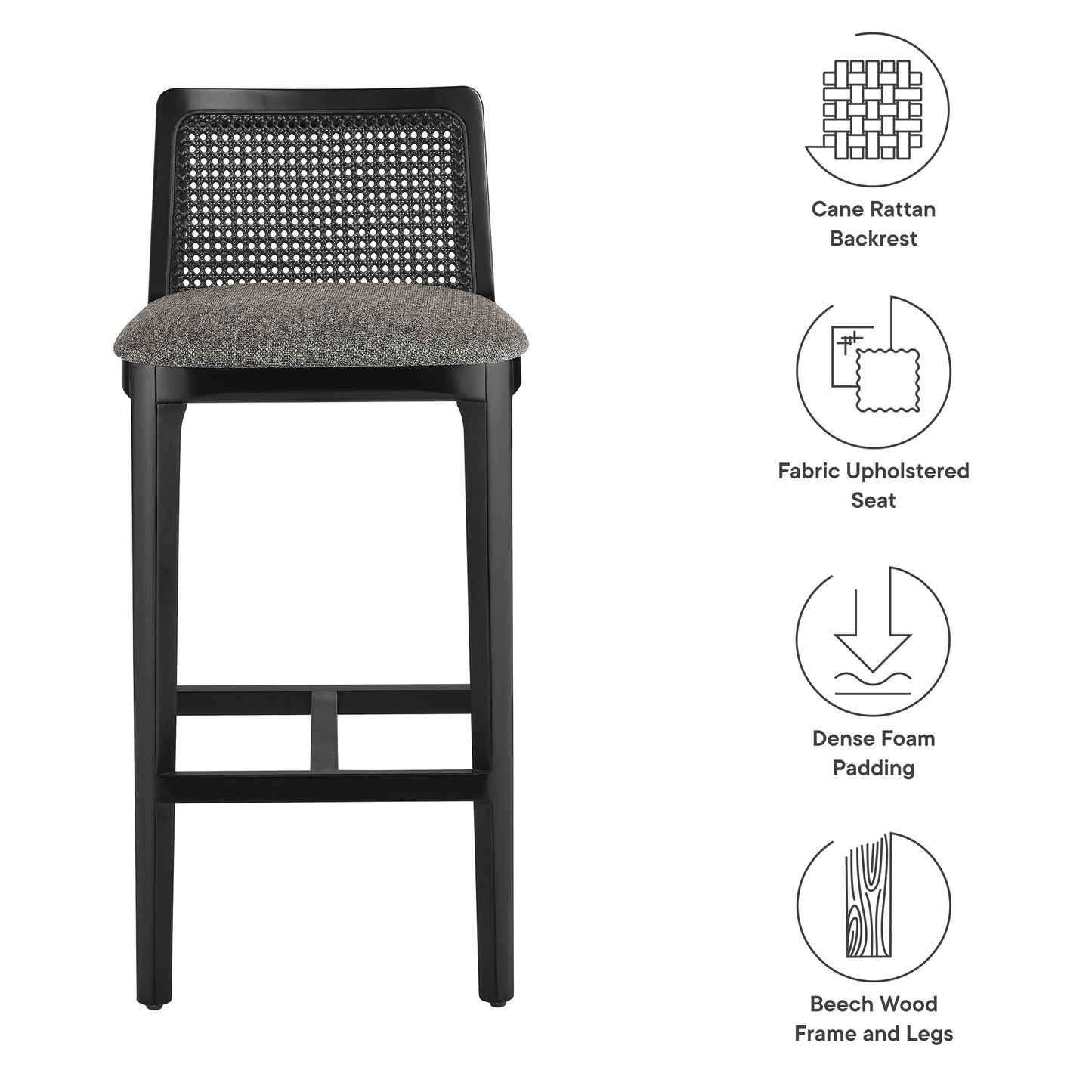 Monarch Wood and Rattan Bar and Counter Stool by Modway