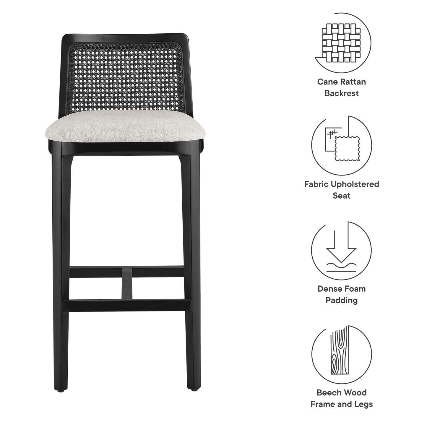 Monarch Wood and Rattan Bar and Counter Stool by Modway