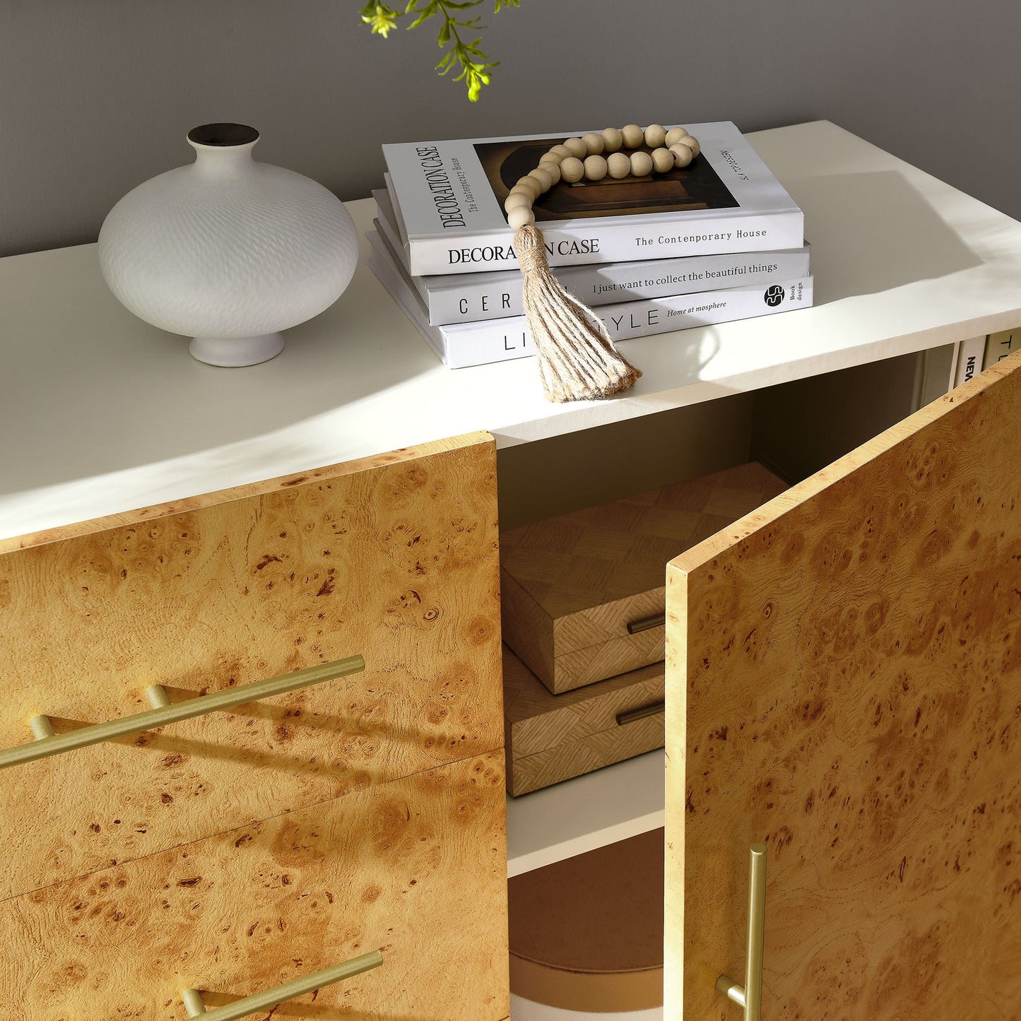 Abel 59 Inch Burl Wood Sideboard Buffet TV Stand by Modway EEI-6848-WHI-BUR