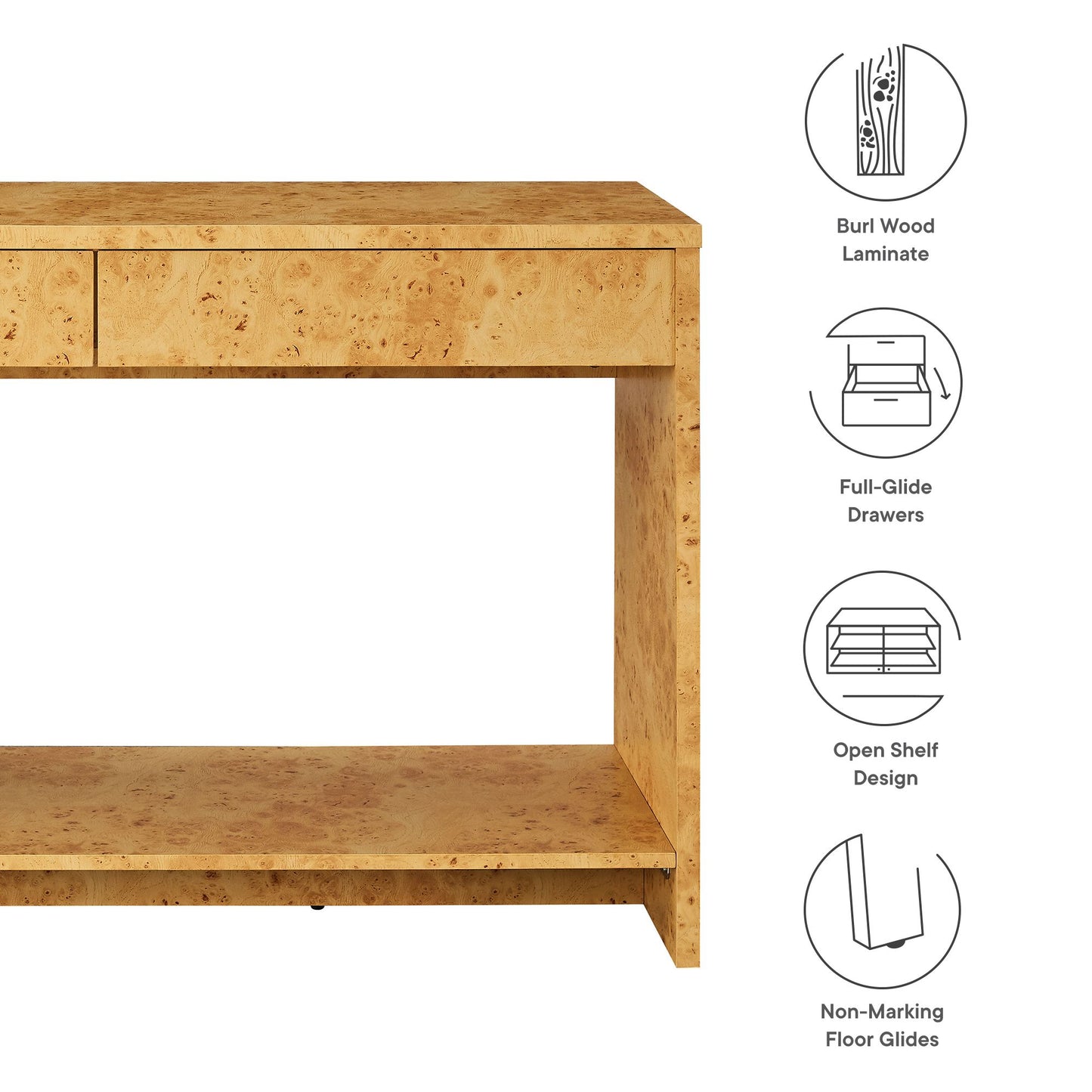 Hudson 2-Drawer Burl Wood Console Table by Modway EEI-6857-BUR