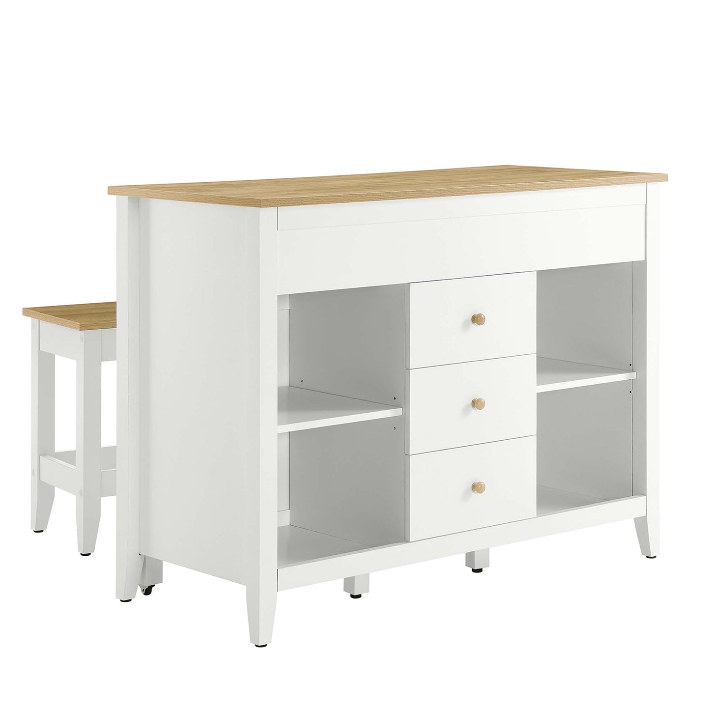 Farmstead 3-Piece Kitchen Island and Stool Set by Modway EEI-6895-OAK-WHI