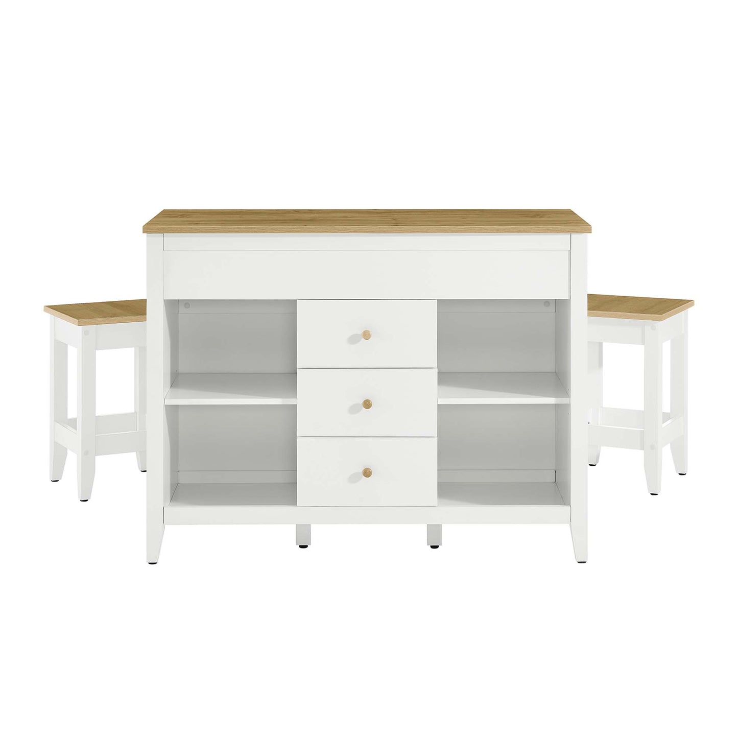 Farmstead 3-Piece Kitchen Island and Stool Set by Modway EEI-6895-OAK-WHI