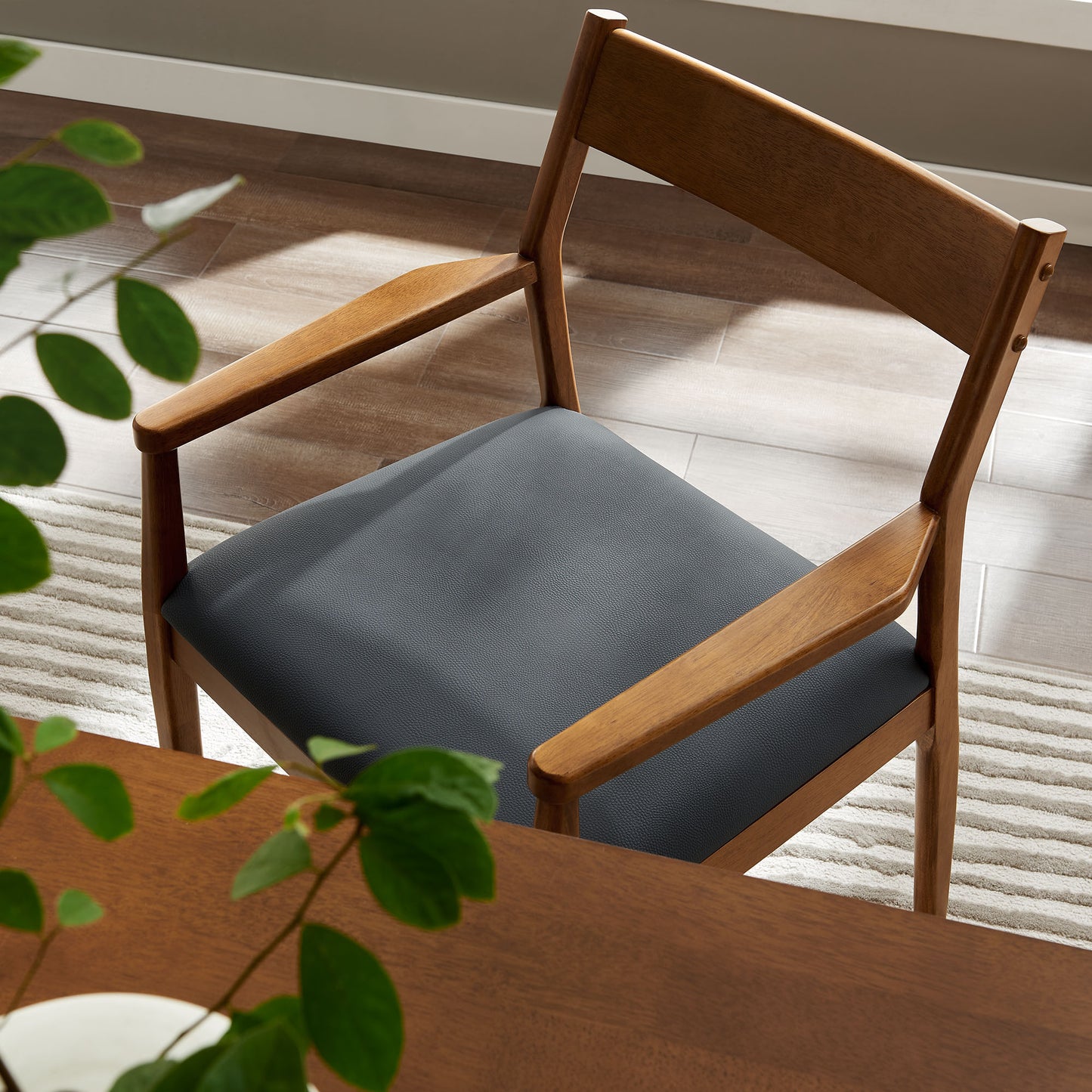 Solara Fabric and Vegan Leather Wood Dining Armchairs Set of 2
