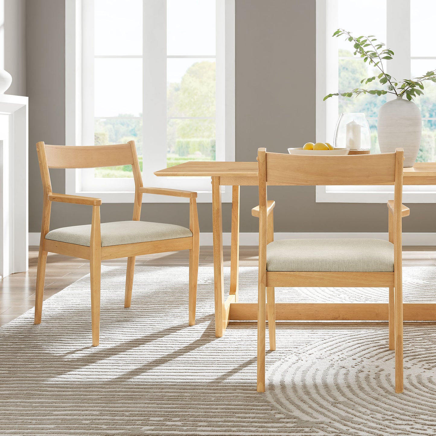 Solara Fabric and Vegan Leather Wood Dining Armchairs Set of 2