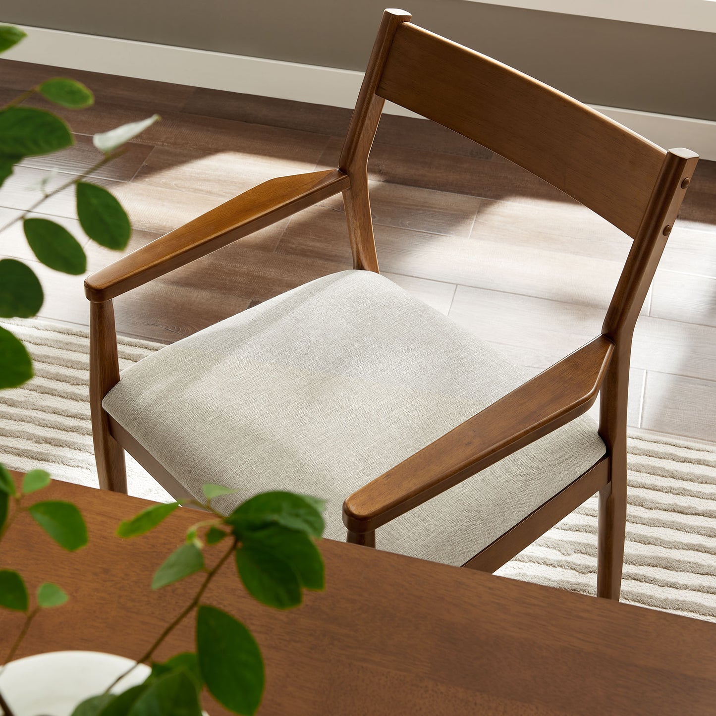 Solara Fabric and Vegan Leather Wood Dining Armchairs Set of 2