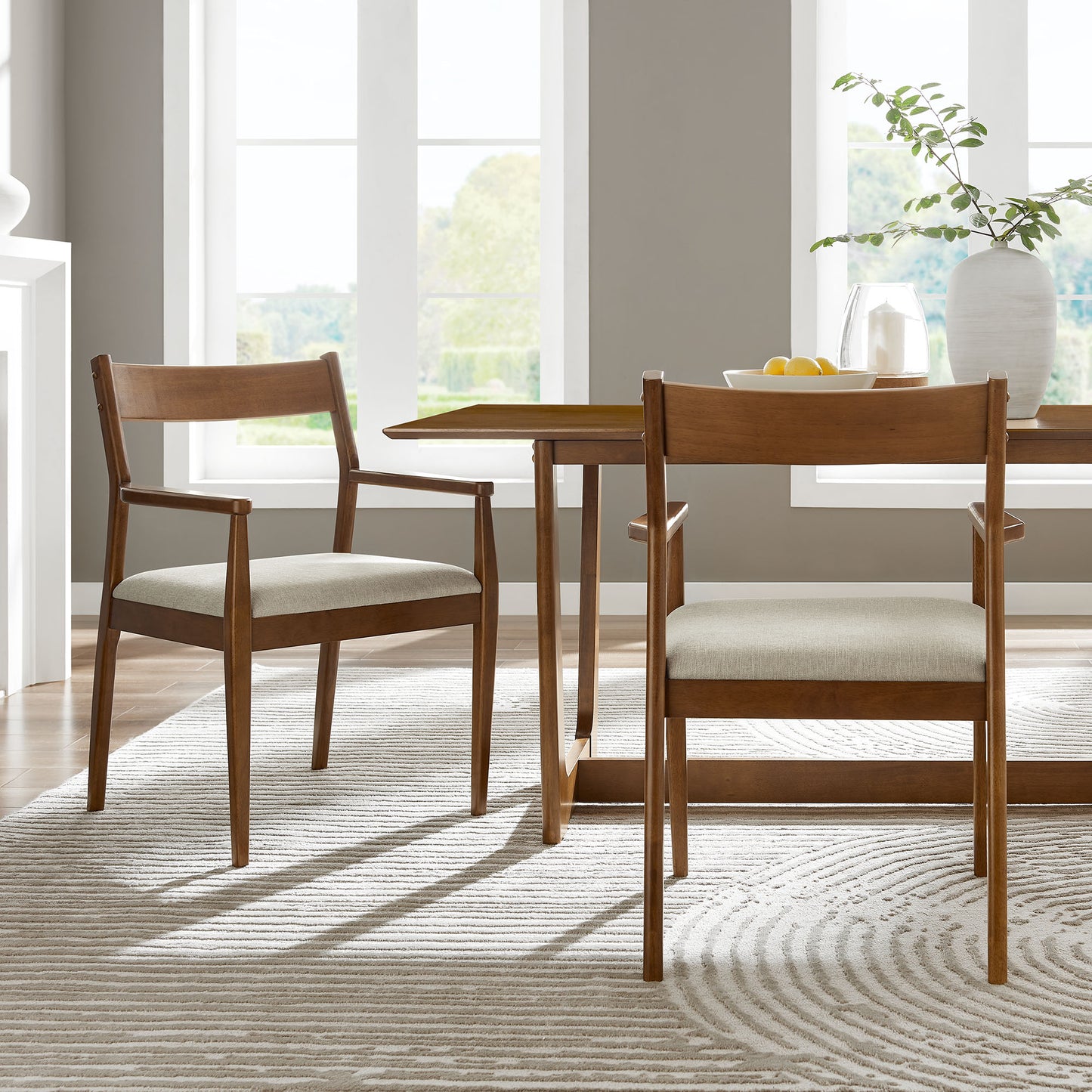 Solara Fabric and Vegan Leather Wood Dining Armchairs Set of 2
