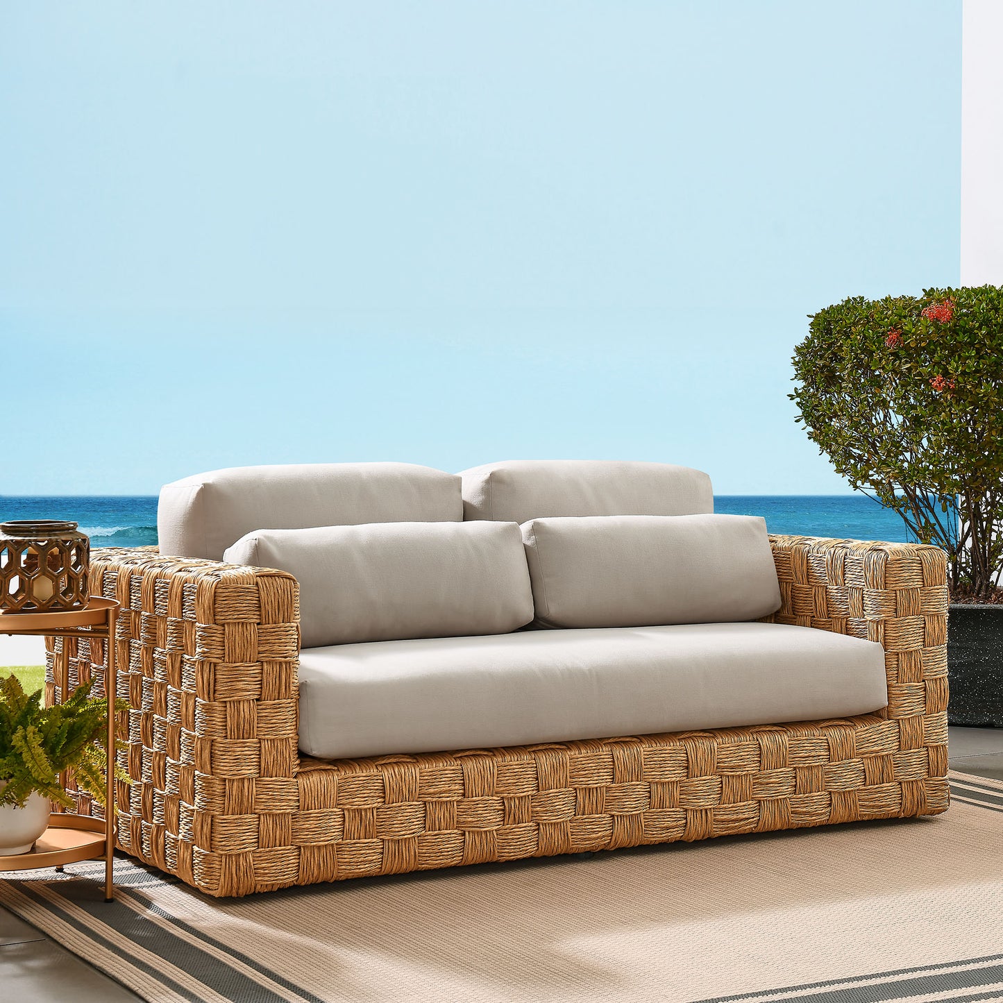 Thames Outdoor Patio Wicker Outdoor Patio Rattan Loveseat by Modway EEI-6924-NAT-LGR
