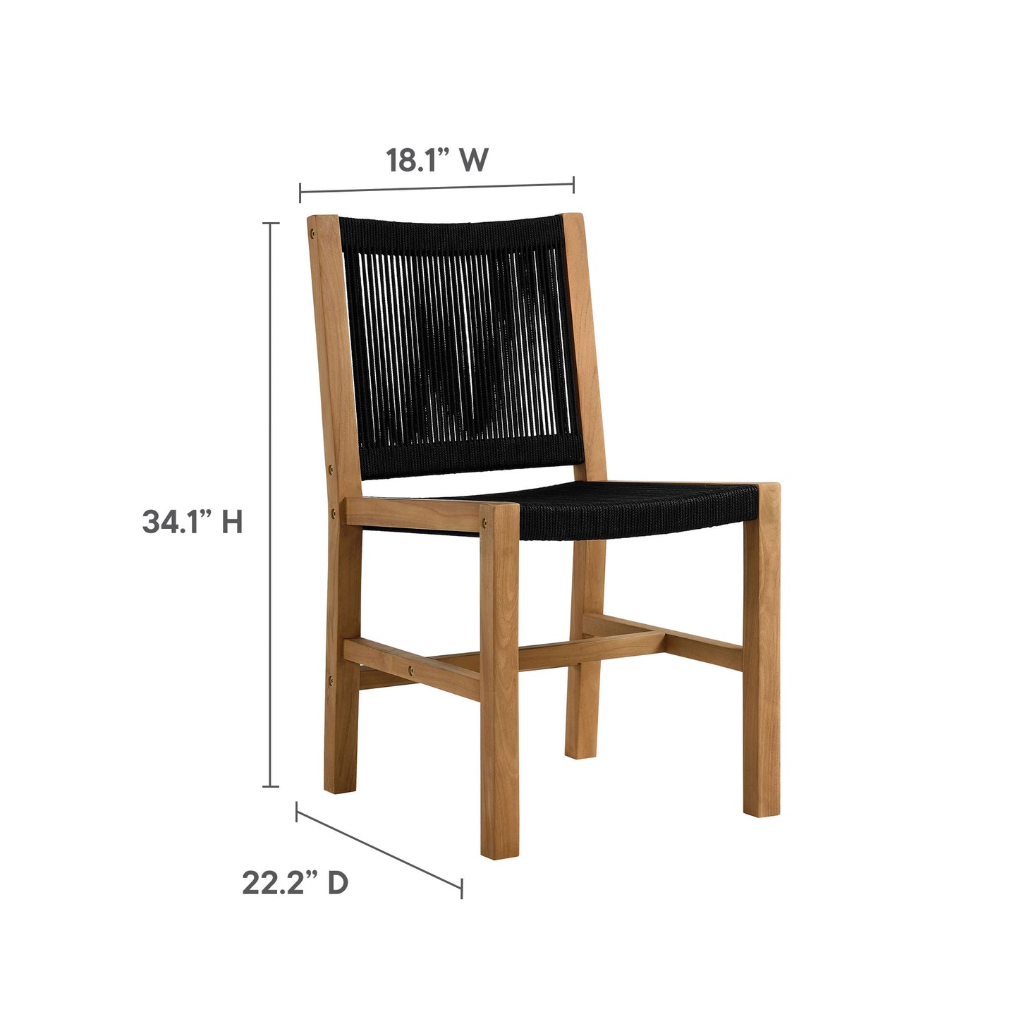 Vienna 7-Piece Outdoor Patio Teak and Rope Dining Set with Armless Chairs by Modway EEI-6927-NAT-BLK