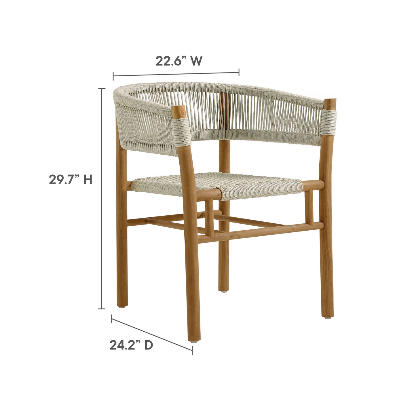Vienna 5-Piece Outdoor Patio Teak and Rope Dining Set with Curved-Back Armchairs by Modway EEI-6933-NAT-NAT