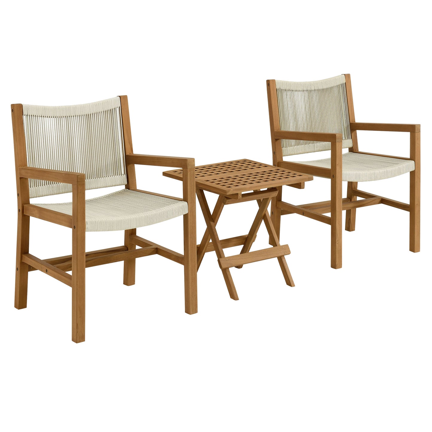 Vienna 3-Piece Outdoor Patio Teak and Rope Armchairs with Folding Side Table by Modway EEI-6936-NAT-NAT