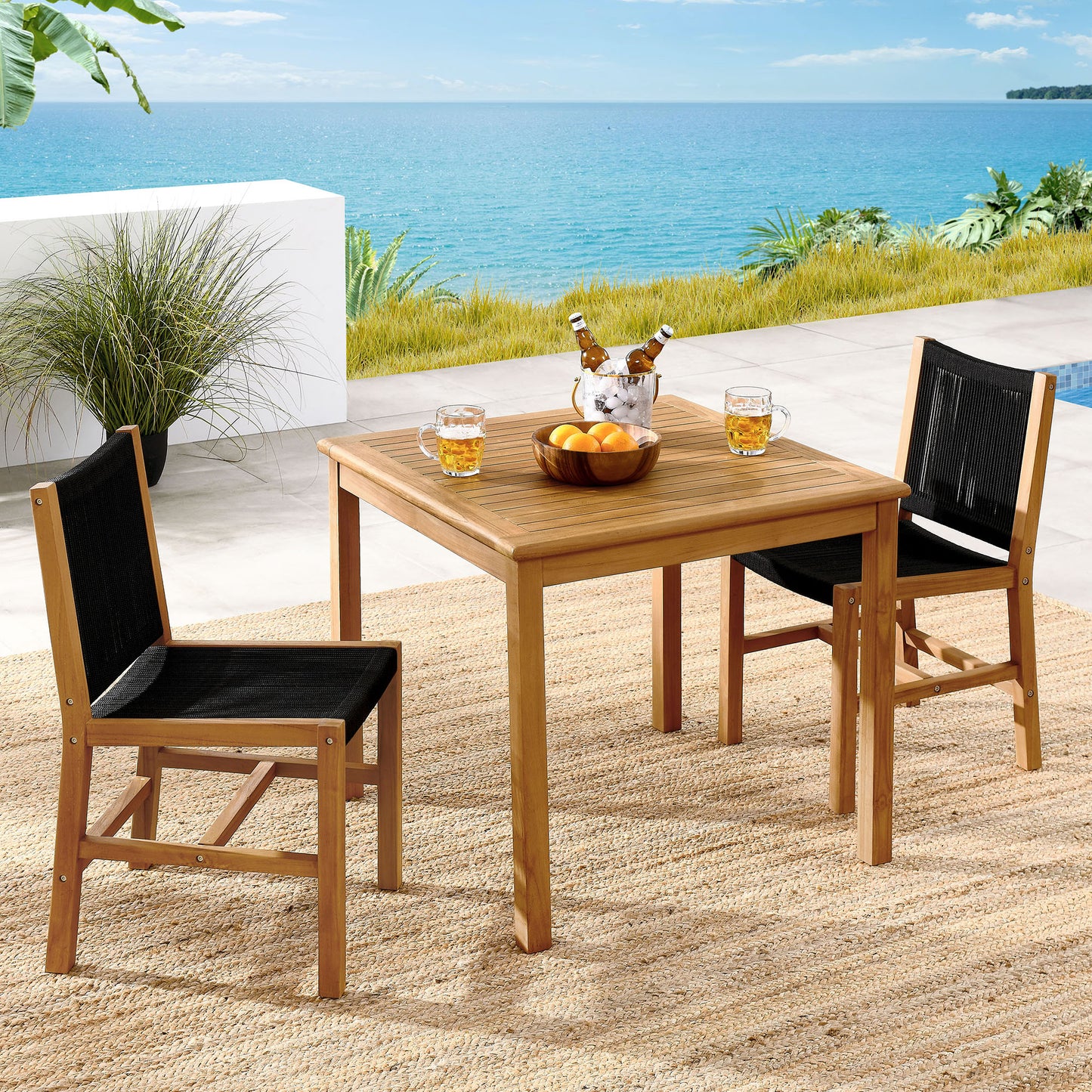 Vienna 3-Piece Outdoor Patio Teak and Rope Dining Set with Armchairs and Armless Chairs by Modway