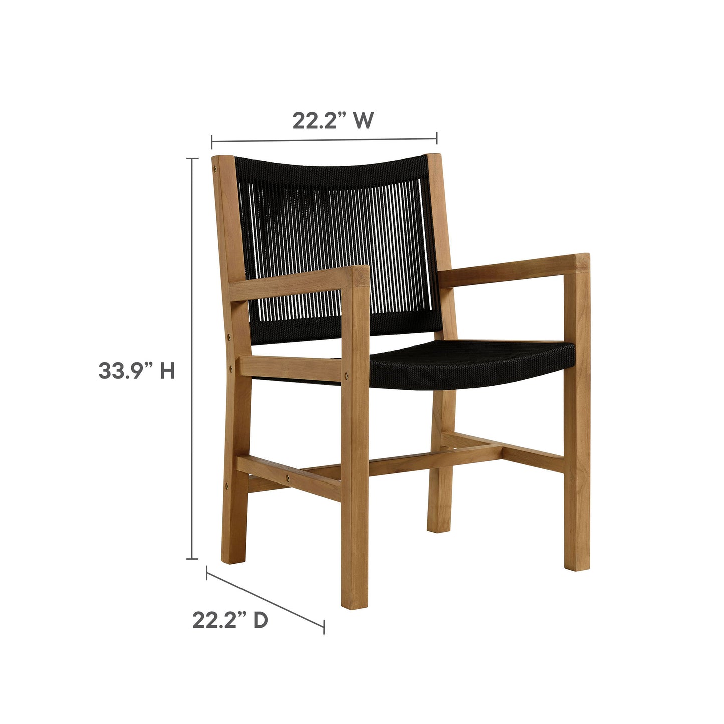 Vienna 3-Piece Outdoor Patio Teak and Rope Dining Set with Armchairs and Armless Chairs by Modway