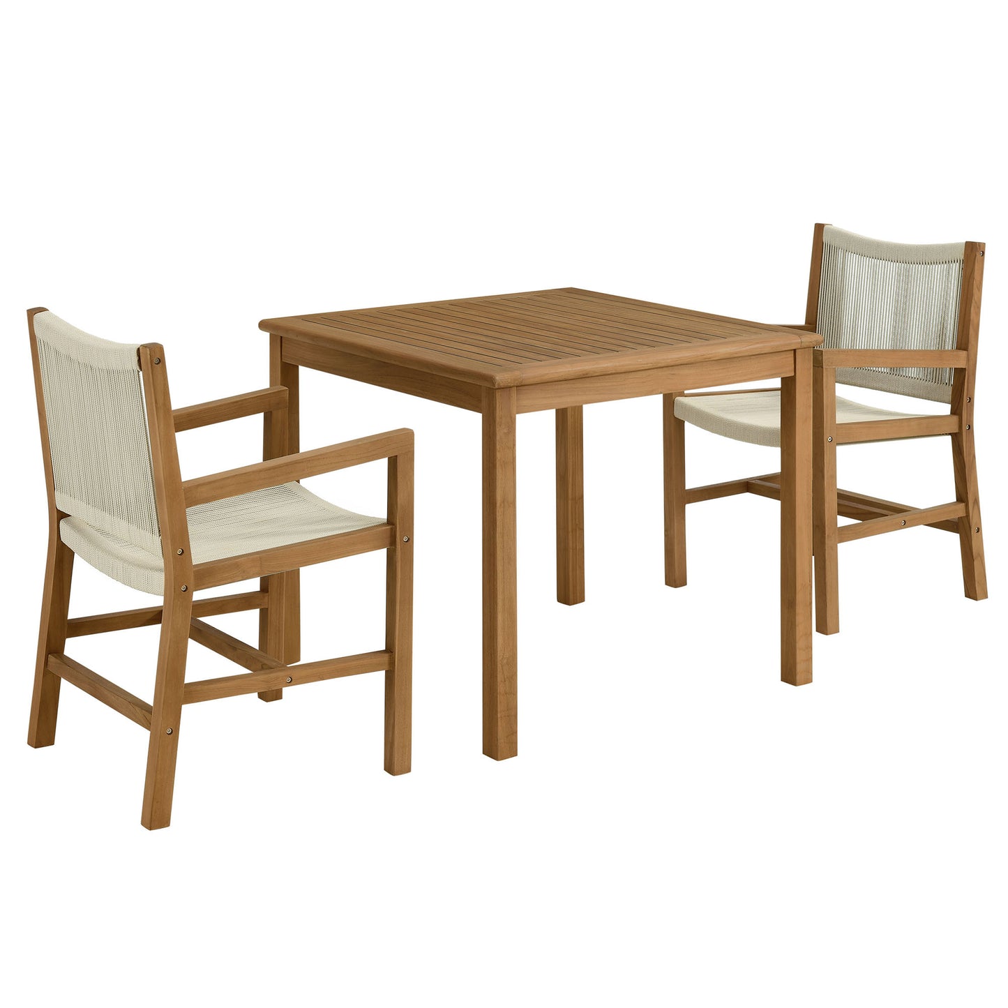 Vienna 3-Piece Outdoor Patio Teak and Rope Dining Set with Armchairs and Armless Chairs by Modway