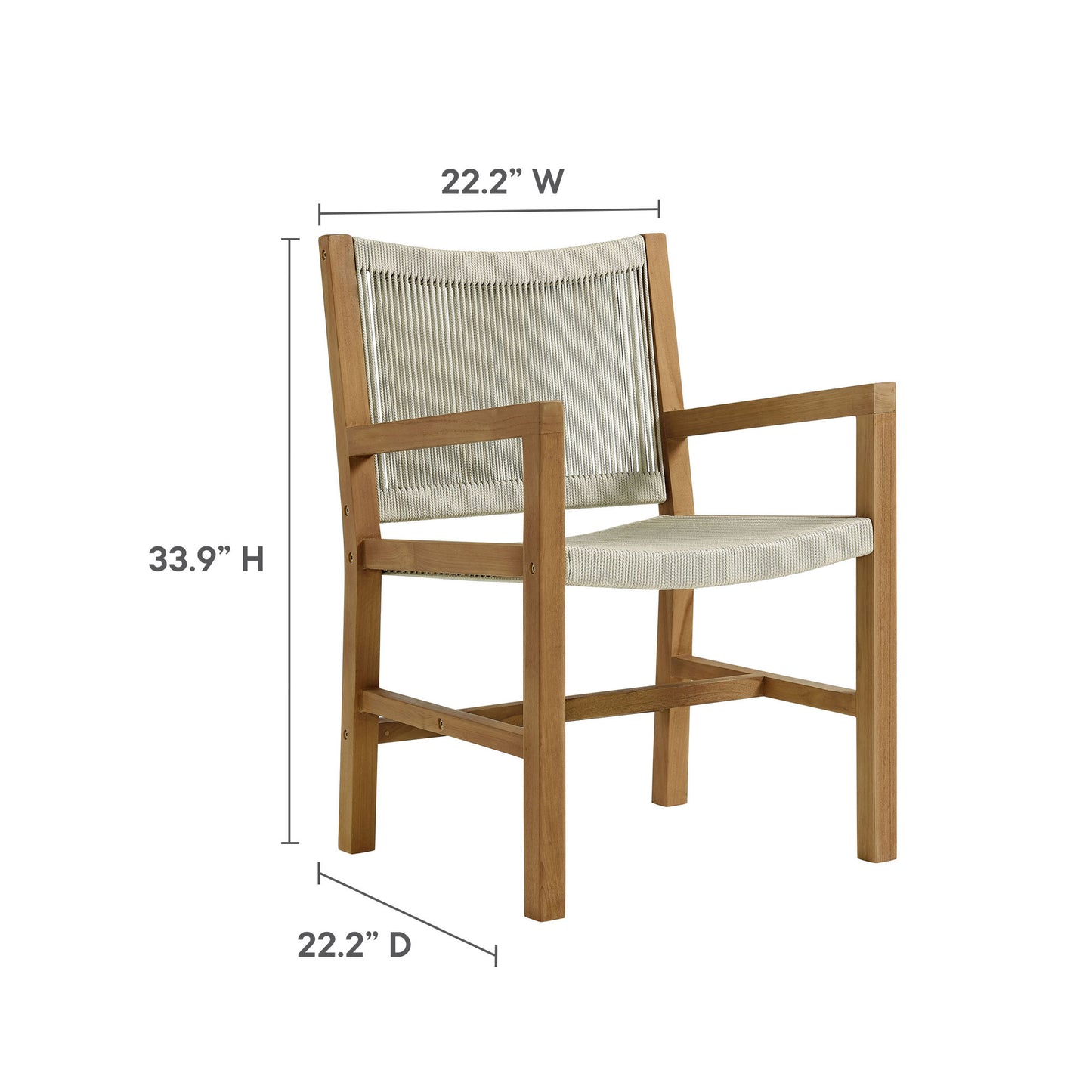 Vienna 3-Piece Outdoor Patio Teak and Rope Dining Set with Armchairs and Armless Chairs by Modway