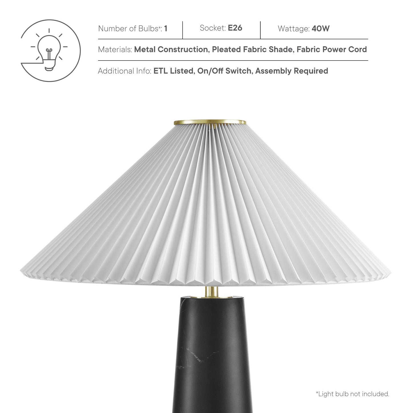 Nera Marble Table Lamp by Modway EEI-6963-BLK