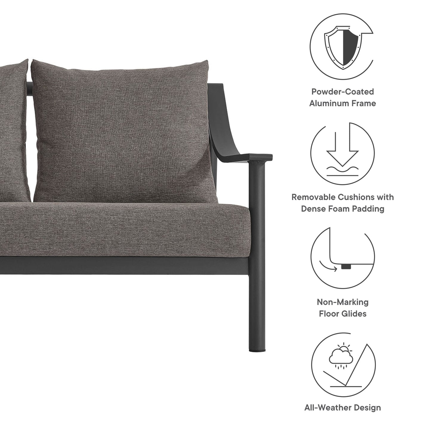 Terrace Outdoor Patio Aluminum Sofa by Modway EEI-6977-CAR-GPH