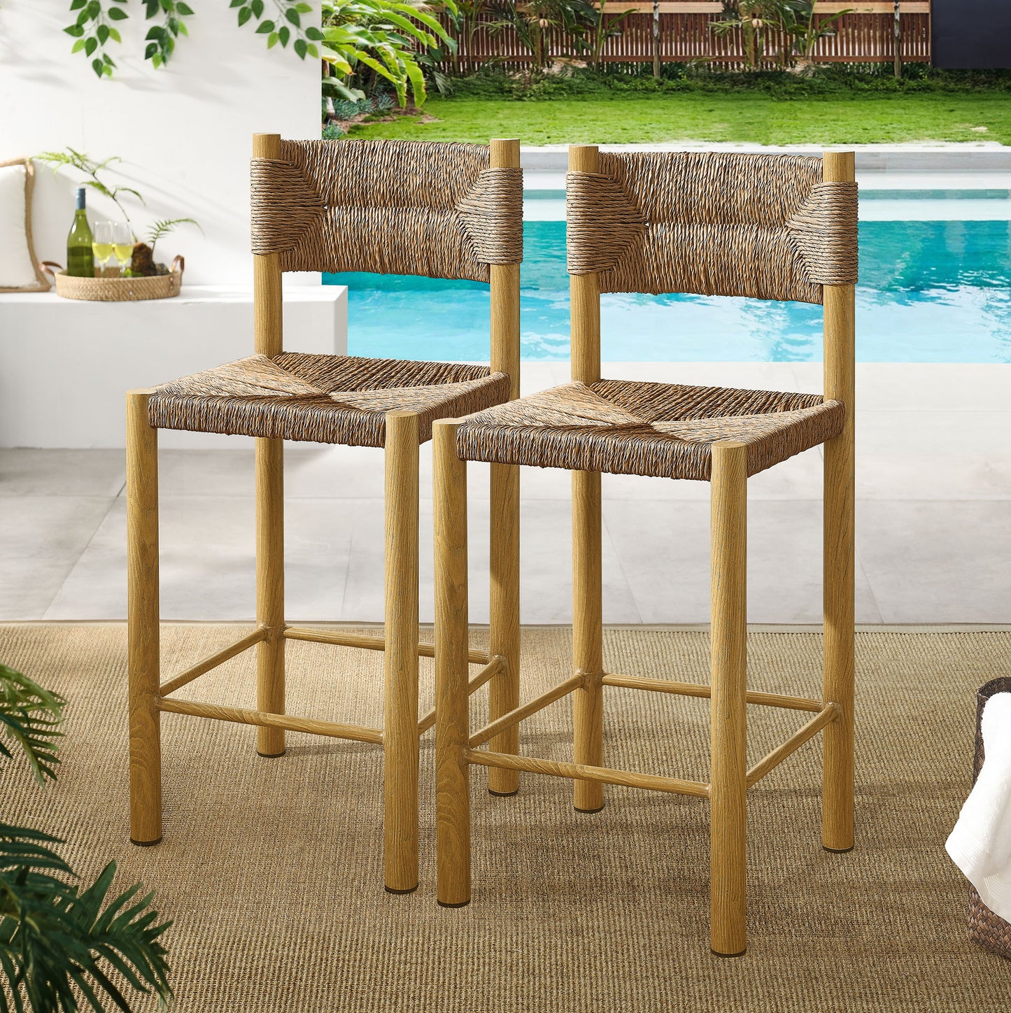 Parkland Outdoor Patio Rattan and Aluminum Stools Set of 2