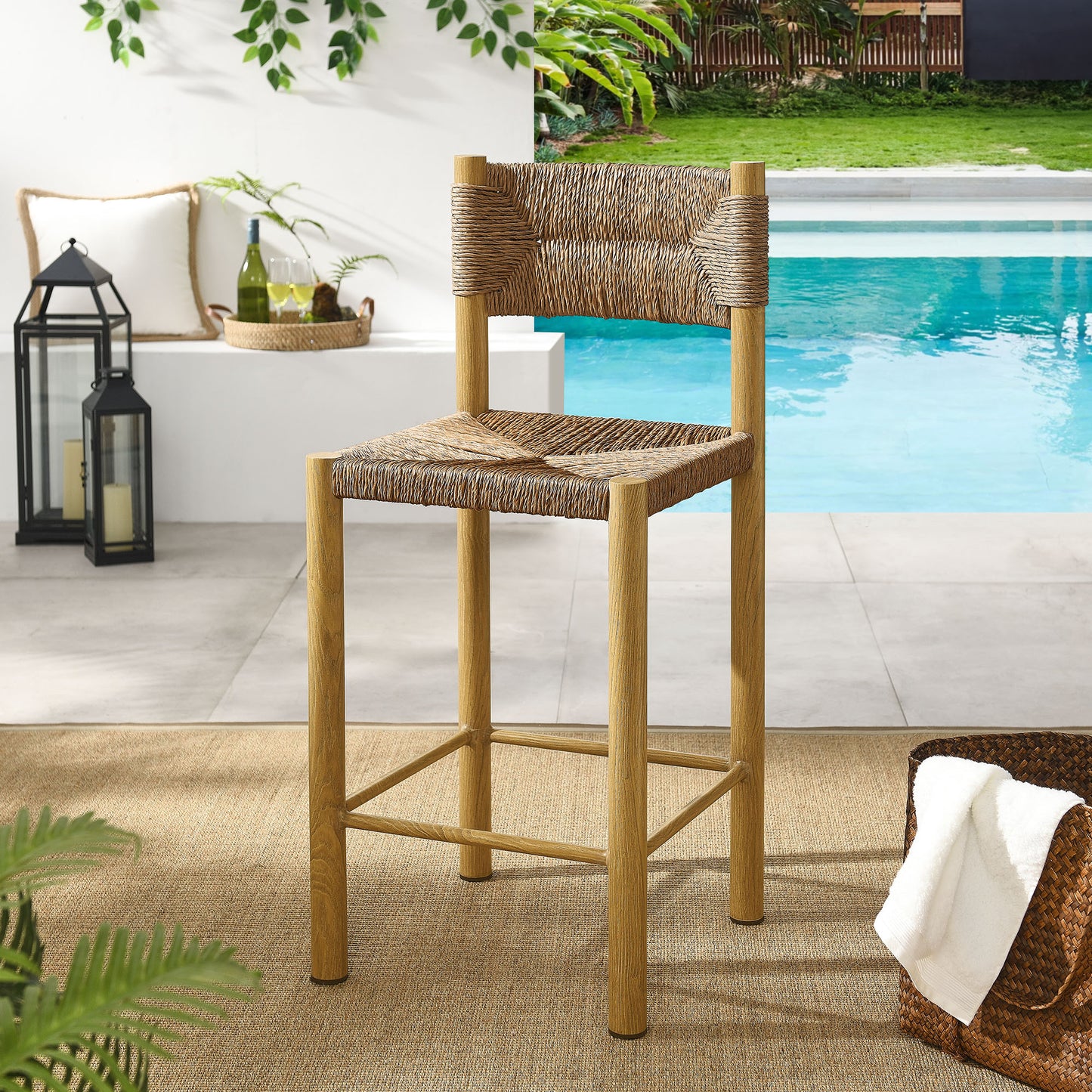 Parkland Outdoor Patio Rattan and Aluminum Stools Set of 2