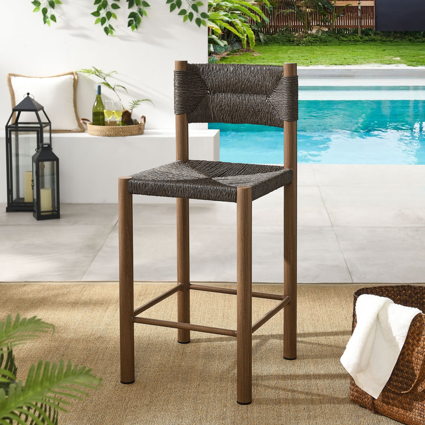 Parkland Outdoor Patio Rattan and Aluminum Stools Set of 2