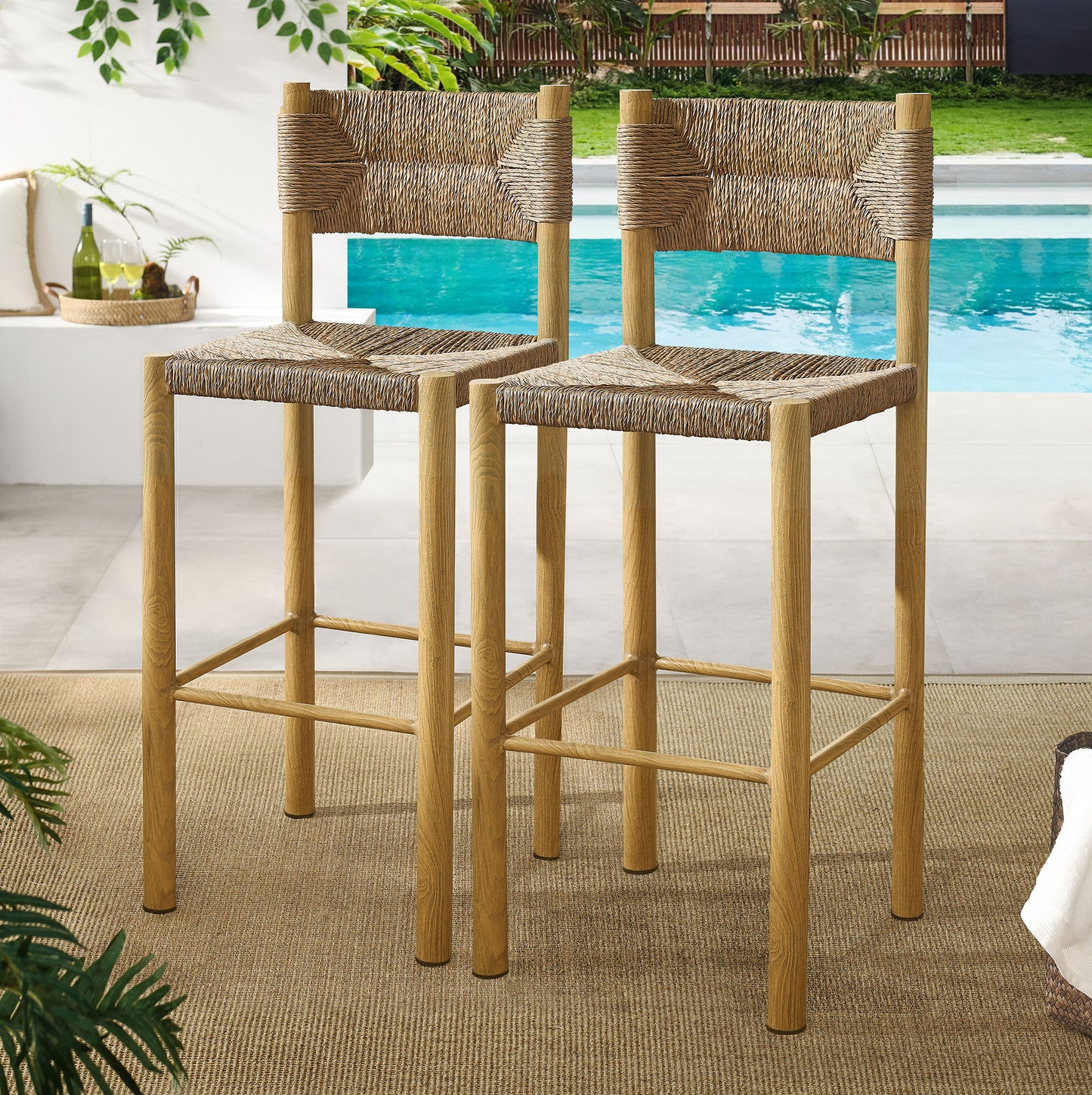 Parkland Outdoor Patio Rattan and Aluminum Stools Set of 2