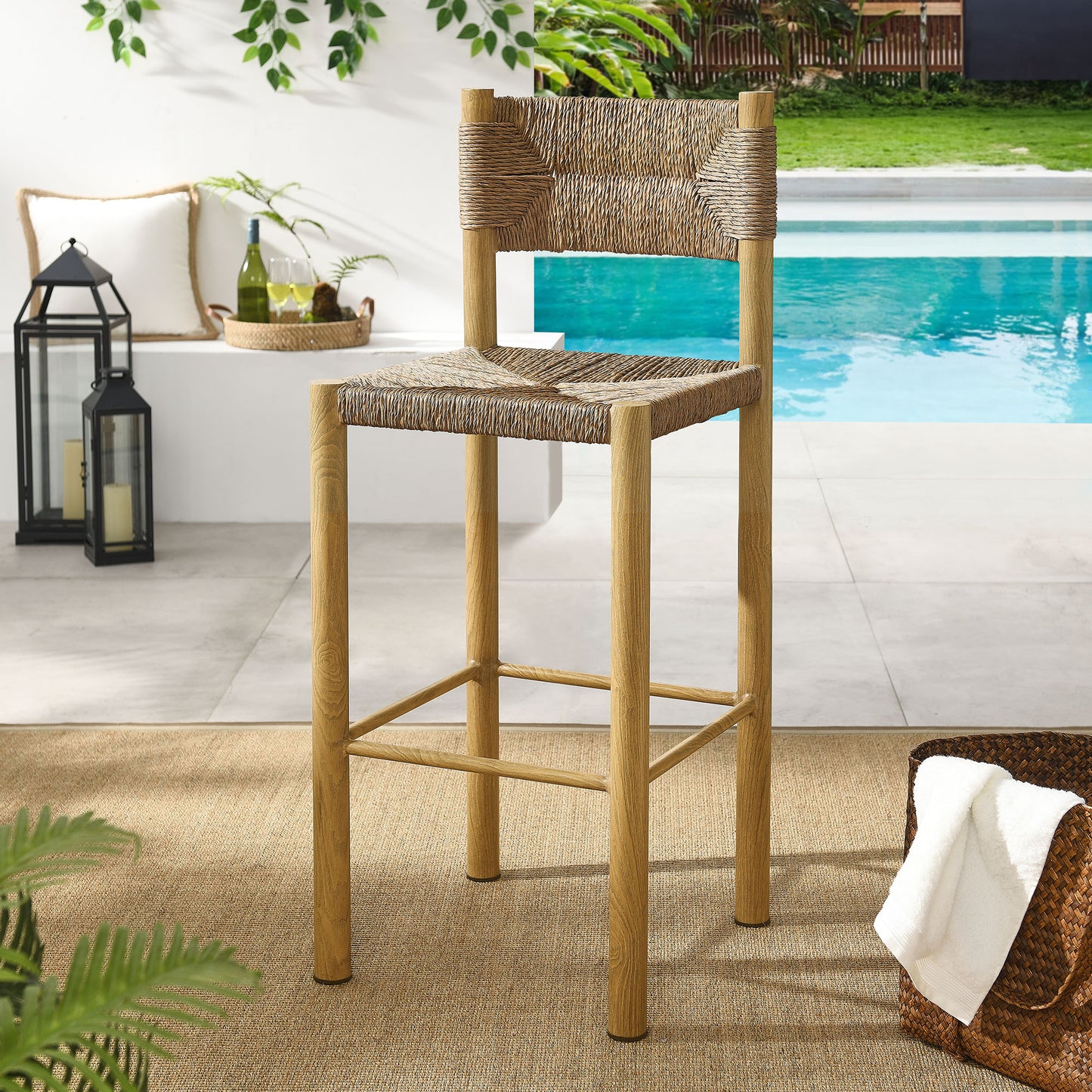 Parkland Outdoor Patio Rattan and Aluminum Stools Set of 2