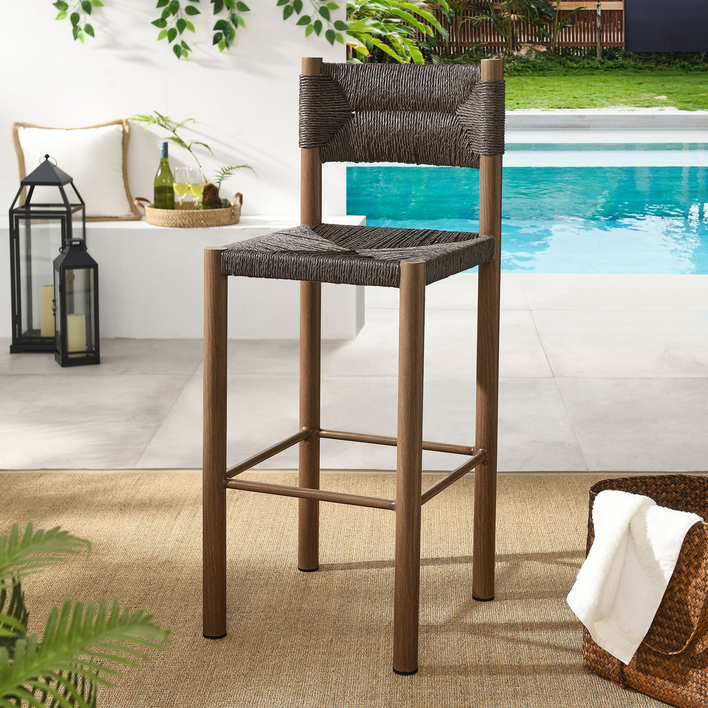 Parkland Outdoor Patio Rattan and Aluminum Stools Set of 2