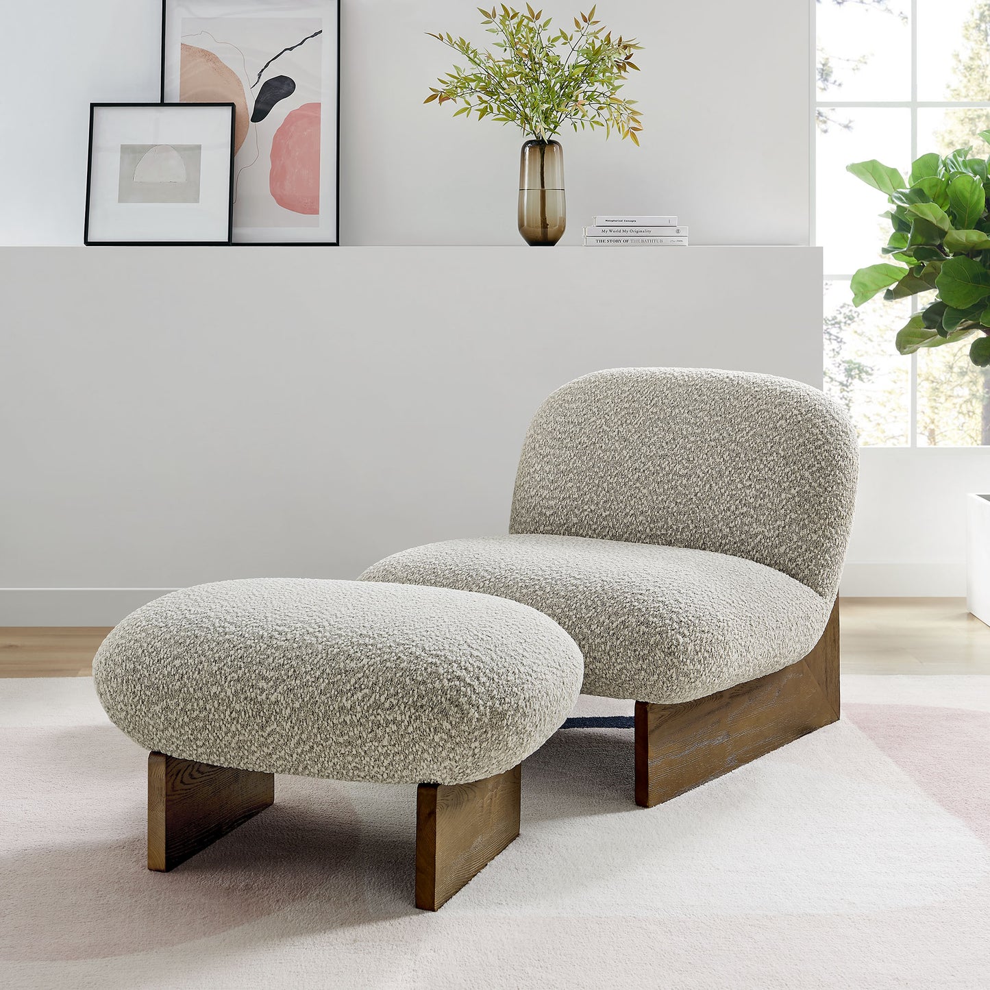 Loyal Boucle Fabric Accent Chair and Ottoman Set by Modway