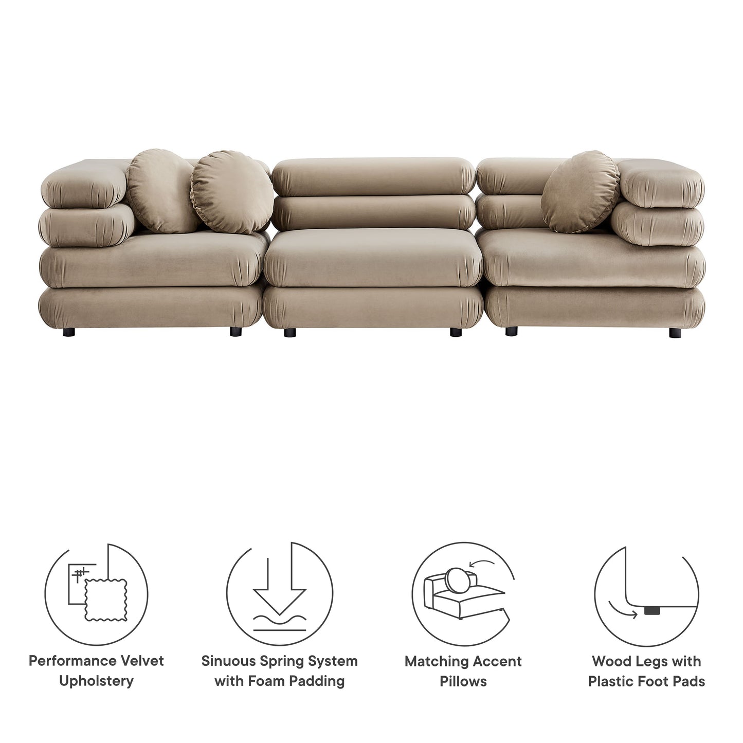 Jubilee 3-Piece Modular Performance Velvet Sectional Sofa by Modway