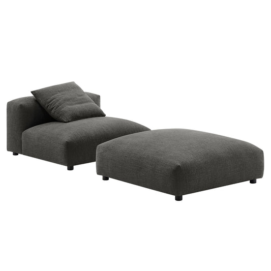 Solace Modular Upholstered Fabric Armless Chair and Ottoman Set