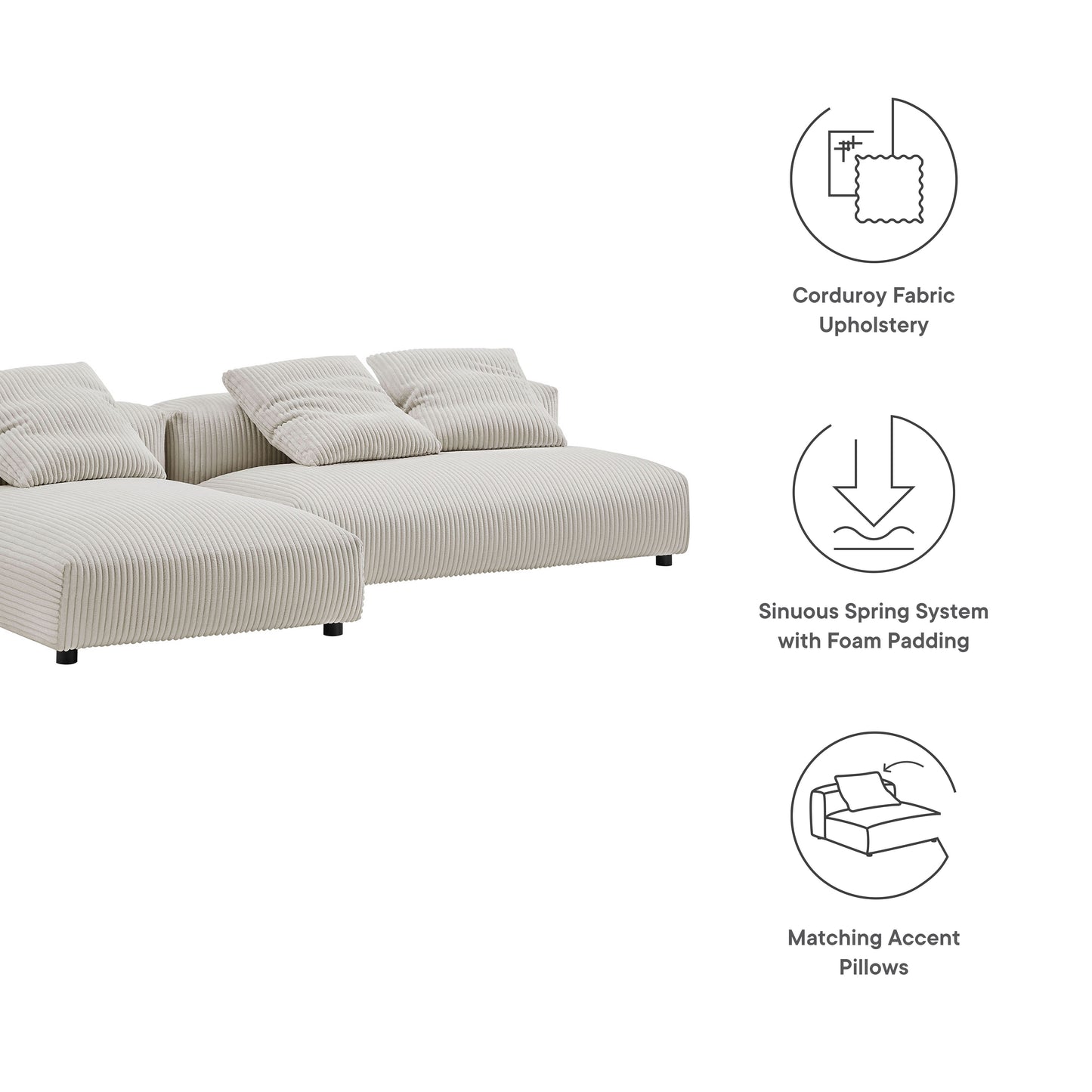 Solace 2-Piece Modular Upholstered Sectional Sofa With Chaise by Modway